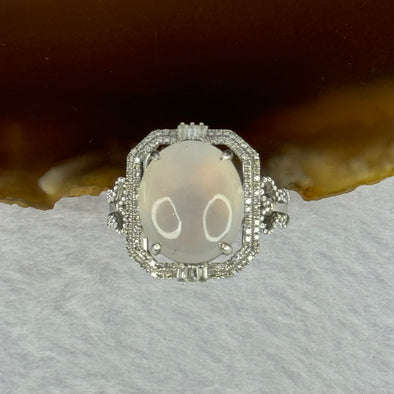 18K White Gold Type A White Jadeite with diamonds Ring 4.47g 12.7 by 10.9 by 4.5mm US6.5 HK14