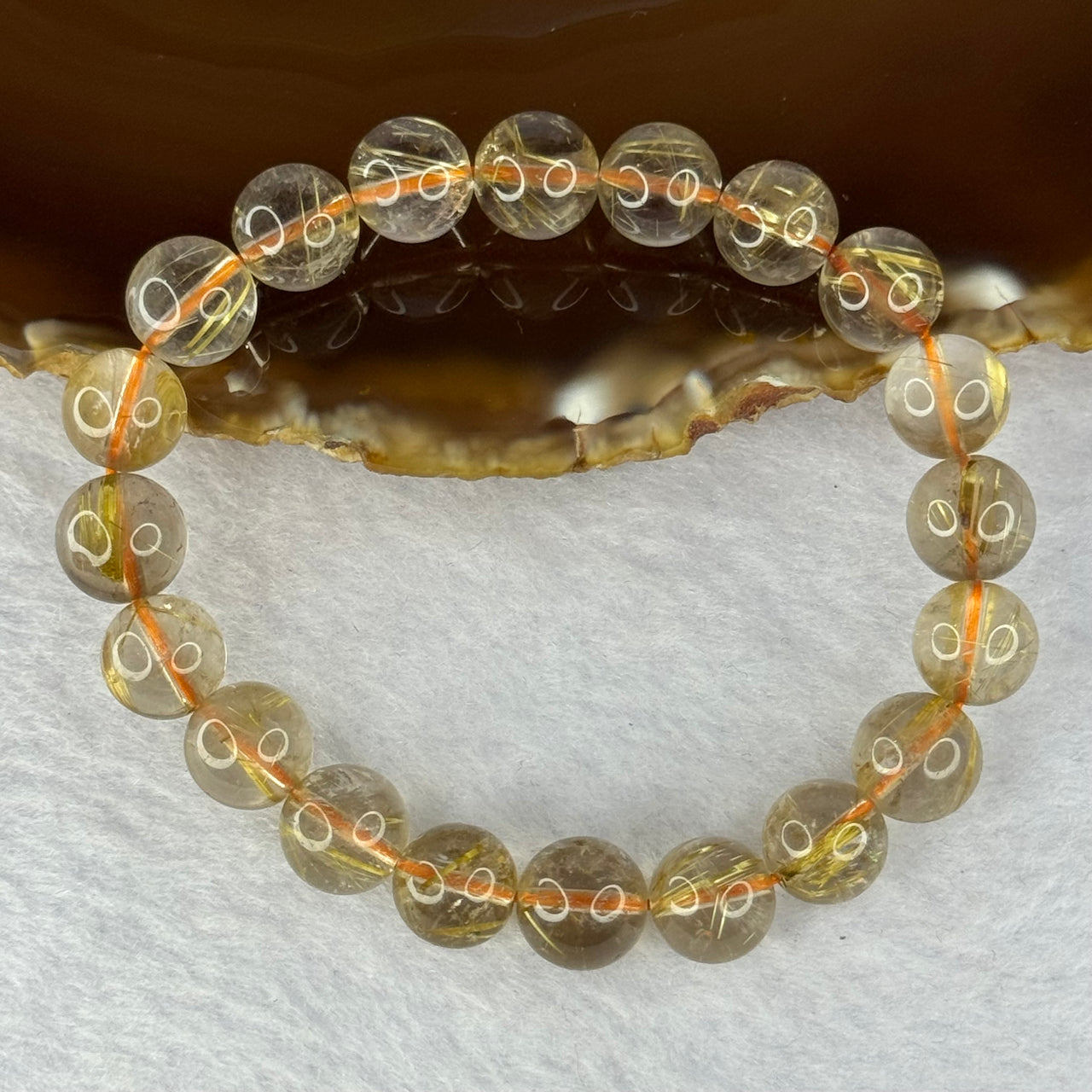 Natural Golden Rutilated Quartz Beads 天然金发水晶手链 24.25g 16cm 9.6mm 20 Beads - Huangs Jadeite and Jewelry Pte Ltd