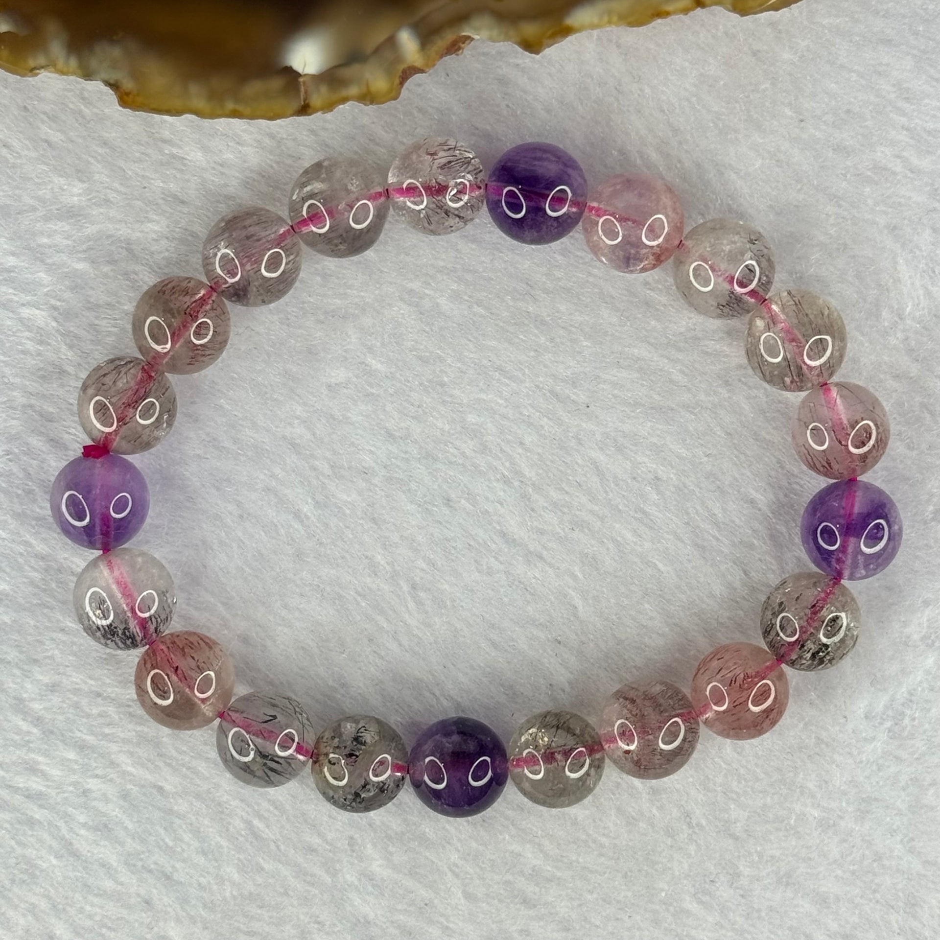 Above Average Grade Natural Super 7 Crystal Beads Bracelet 天然超级七水晶珠手链 22.35g 16cm 9.4mm 21 Beads - Huangs Jadeite and Jewelry Pte Ltd