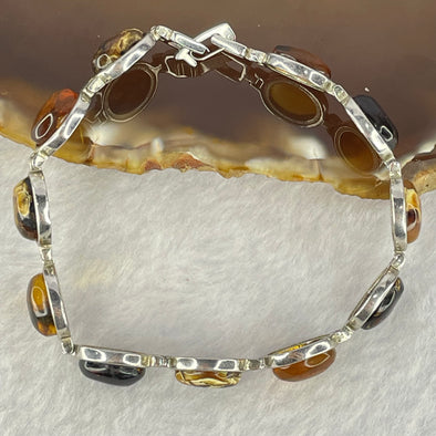 Natural Mixed Color Amber Beads in Sliver Bracelet 天然抚顺多宝手链 11.11g 16.5cm 10.0 by 7.9 by 4.0mm 11pcs