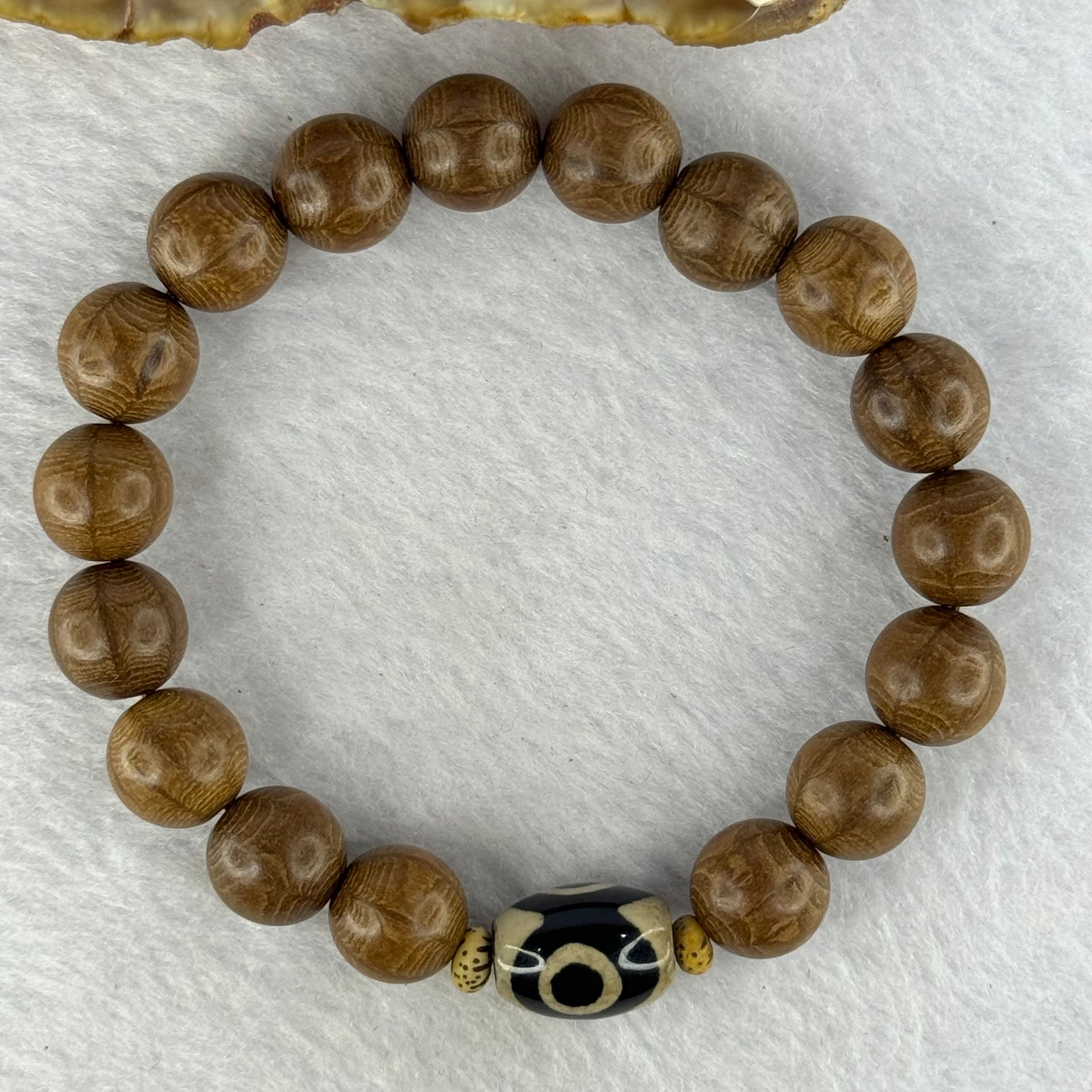 Natural Six Way Wooden Bead With 3 Eyes Dzi Bead Tian Zhu Beads Bracelets 天然六道木带三眼天珠手链 10.56g 16cm 10.3mm 17 Beads/ 13.8 by 10.1mm 1 Bead - Huangs Jadeite and Jewelry Pte Ltd