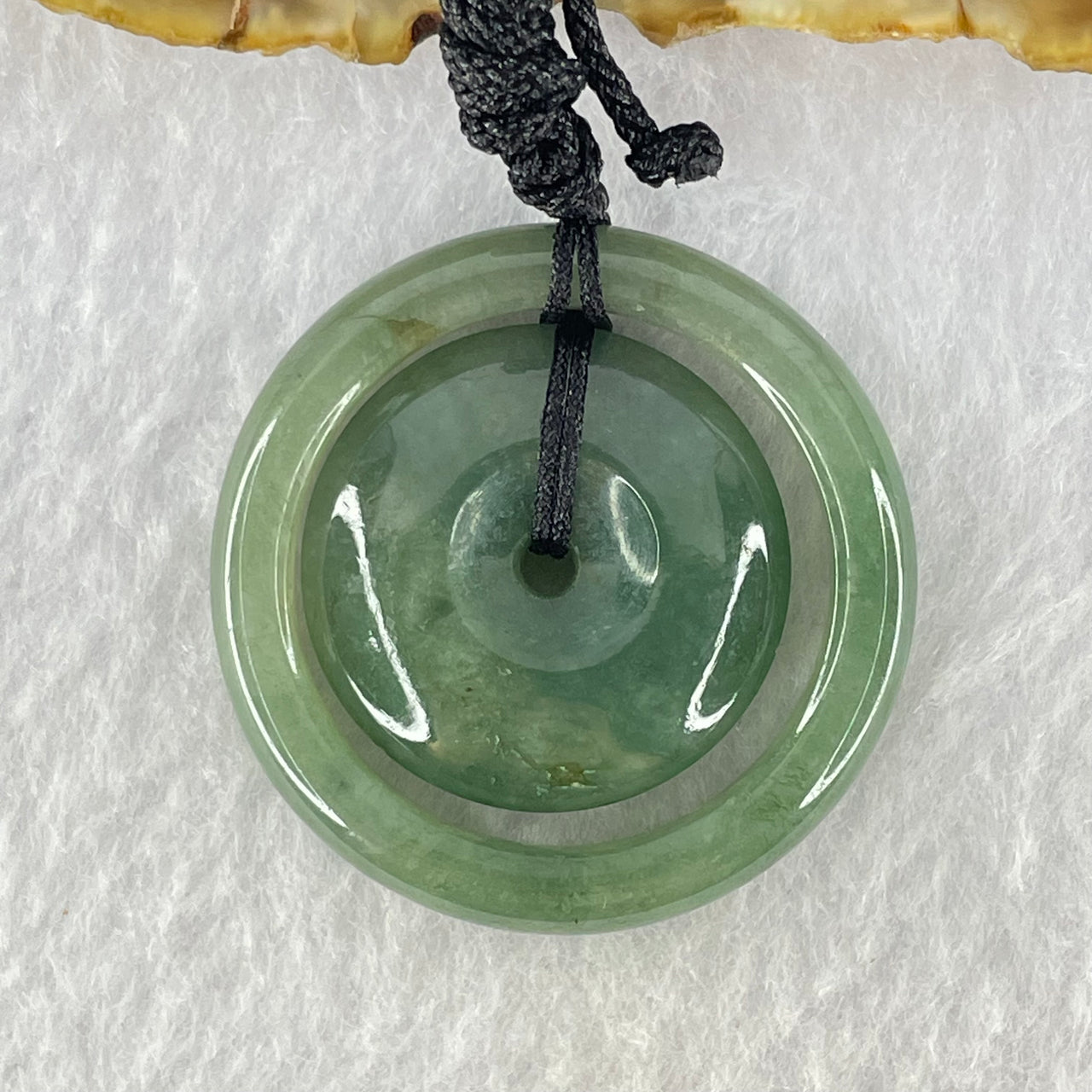 Type A Blueish Green Jadeite Double Ping An Kou Donut Pendant 16.36g 5.7 by 4.6mm, 25.3 by 6.8mm