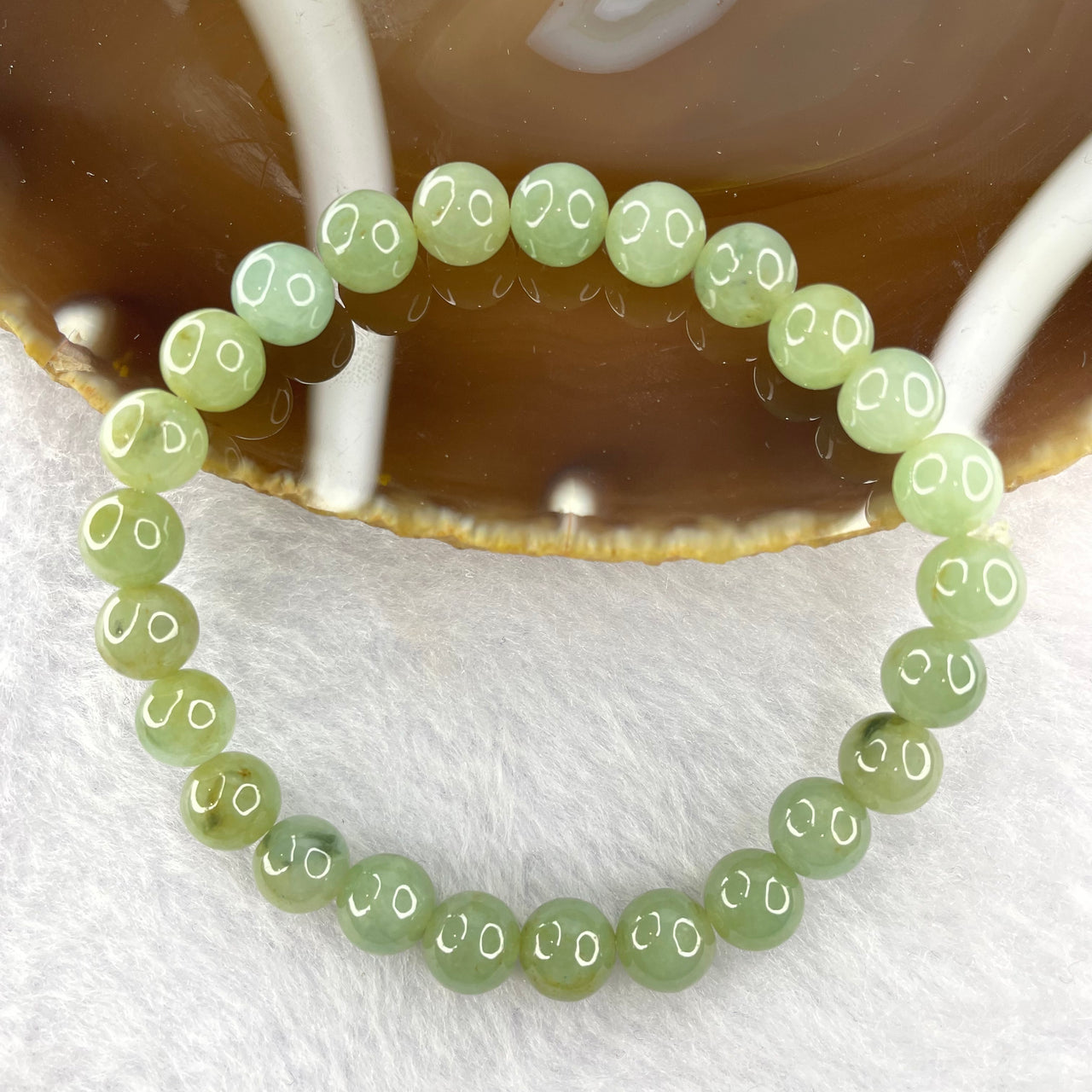 Type A Semi Icy Green Jadeite 25 beads bracelet 7.5mm 17.06g - Huangs Jadeite and Jewelry Pte Ltd