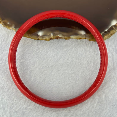 Natural Red Cinnabar Bangle with Inscription 28.10g Internal Diameter 63.4mm 9.4 by 6.0mm