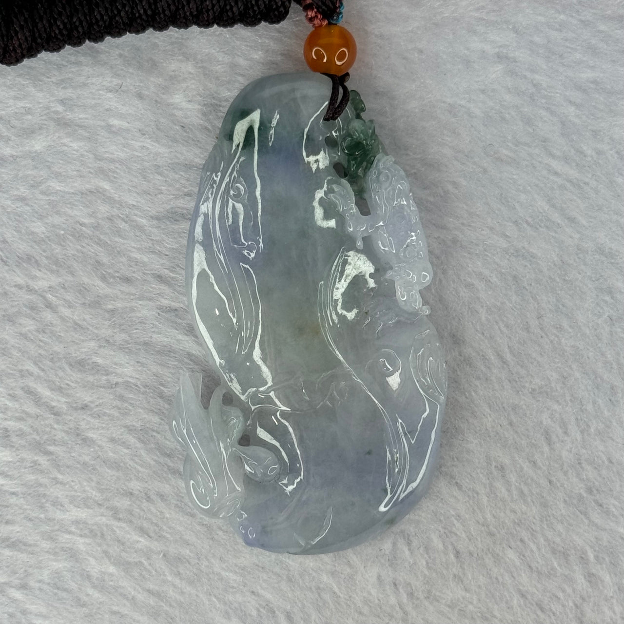 Type A Lavender with Dark Blueish Green Patches Jadeite 3 Legged Toad Pendent 25.25g 54.1 by 32.0 by 7.6mm