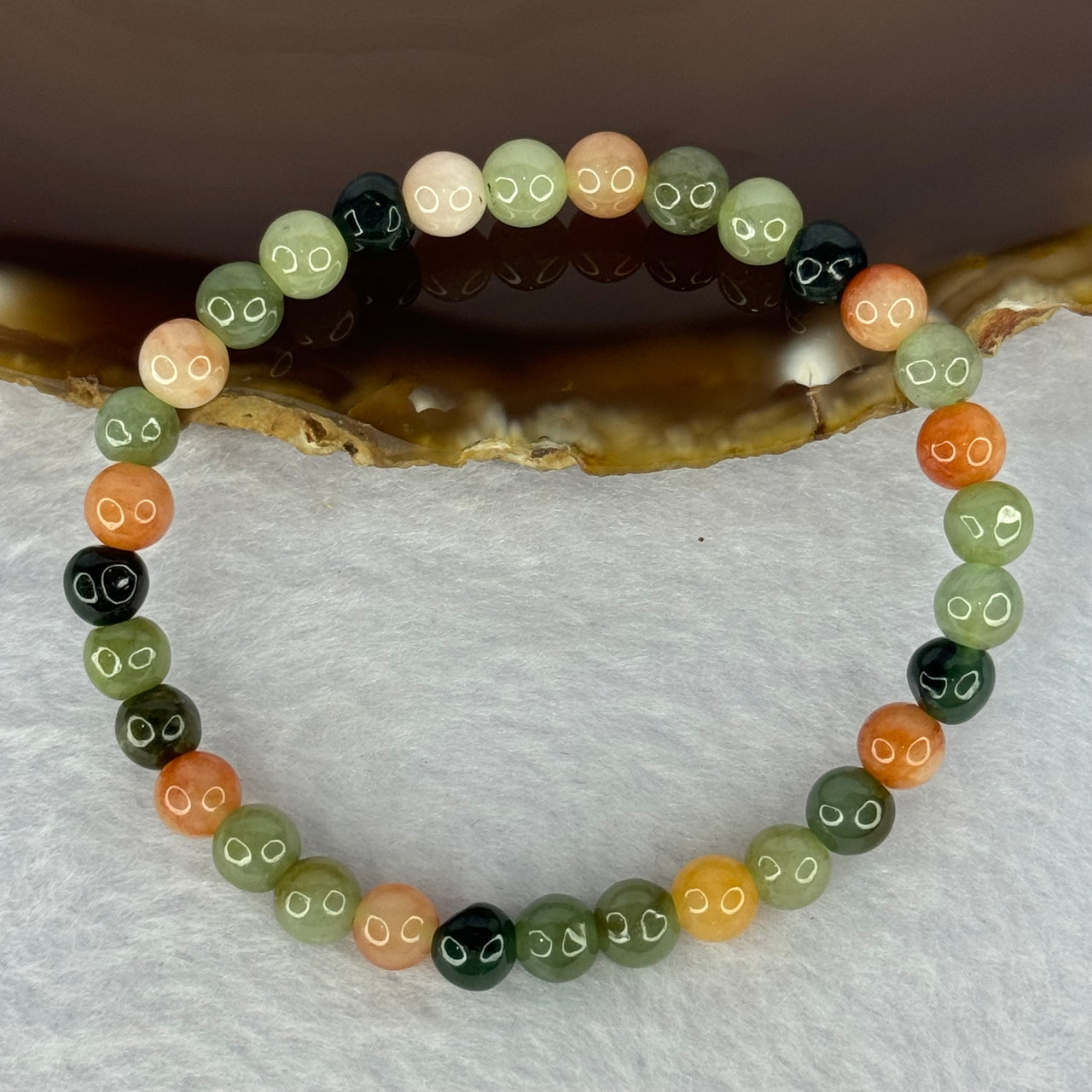 Type A Mixed Color Jadeite Beads Bracelet 9.89g 14.5cm 6.0mm 32 Beads (Slight Irregular Beads)