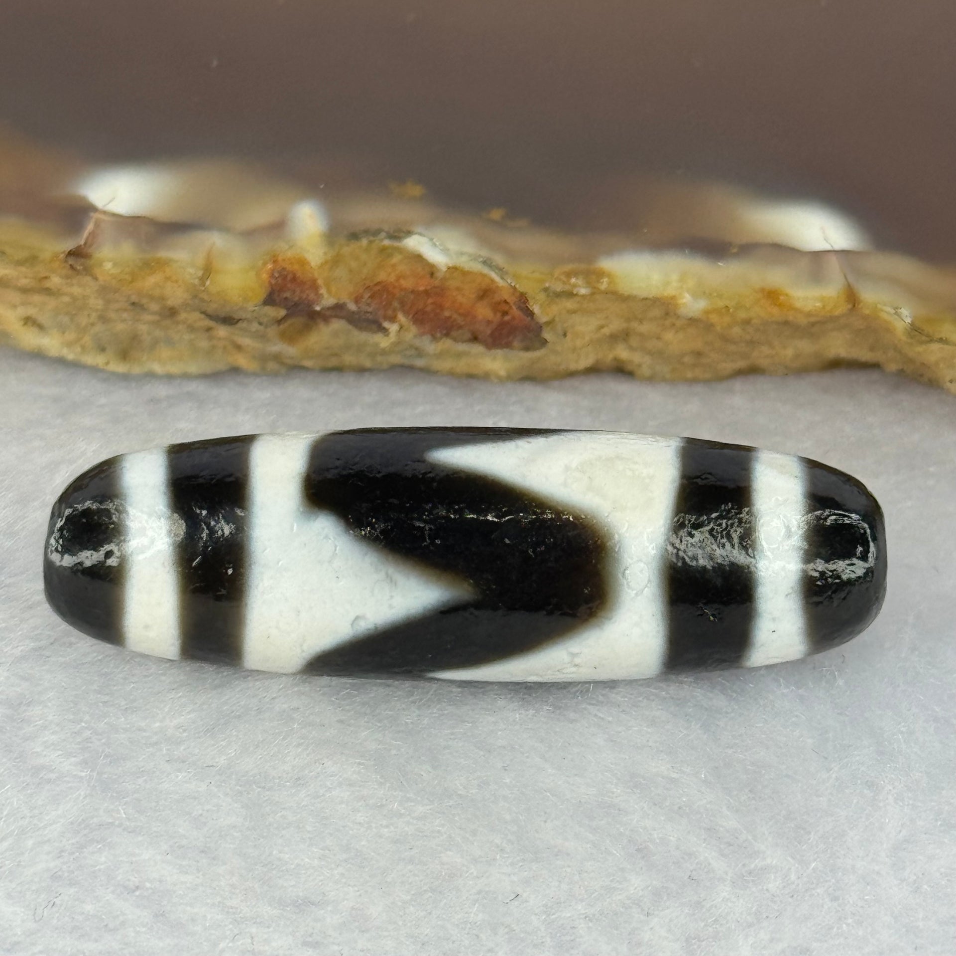 Natural Powerful Tibetan Old Oily Agate Tiger Tooth Daluo Dzi Bead Heavenly Master (Tian Zhu) 虎呀天诛 7.20g 38.0 by 11.4mm - Huangs Jadeite and Jewelry Pte Ltd