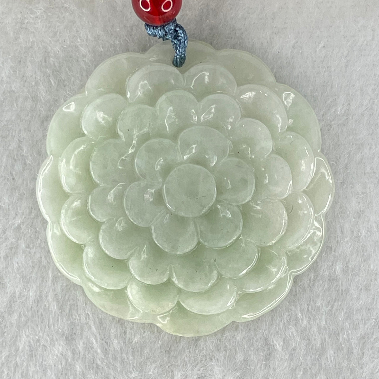 Type A Light Green Jadeite Prosperity Flower Pendant 16.83g 36.3 by 5.8mm