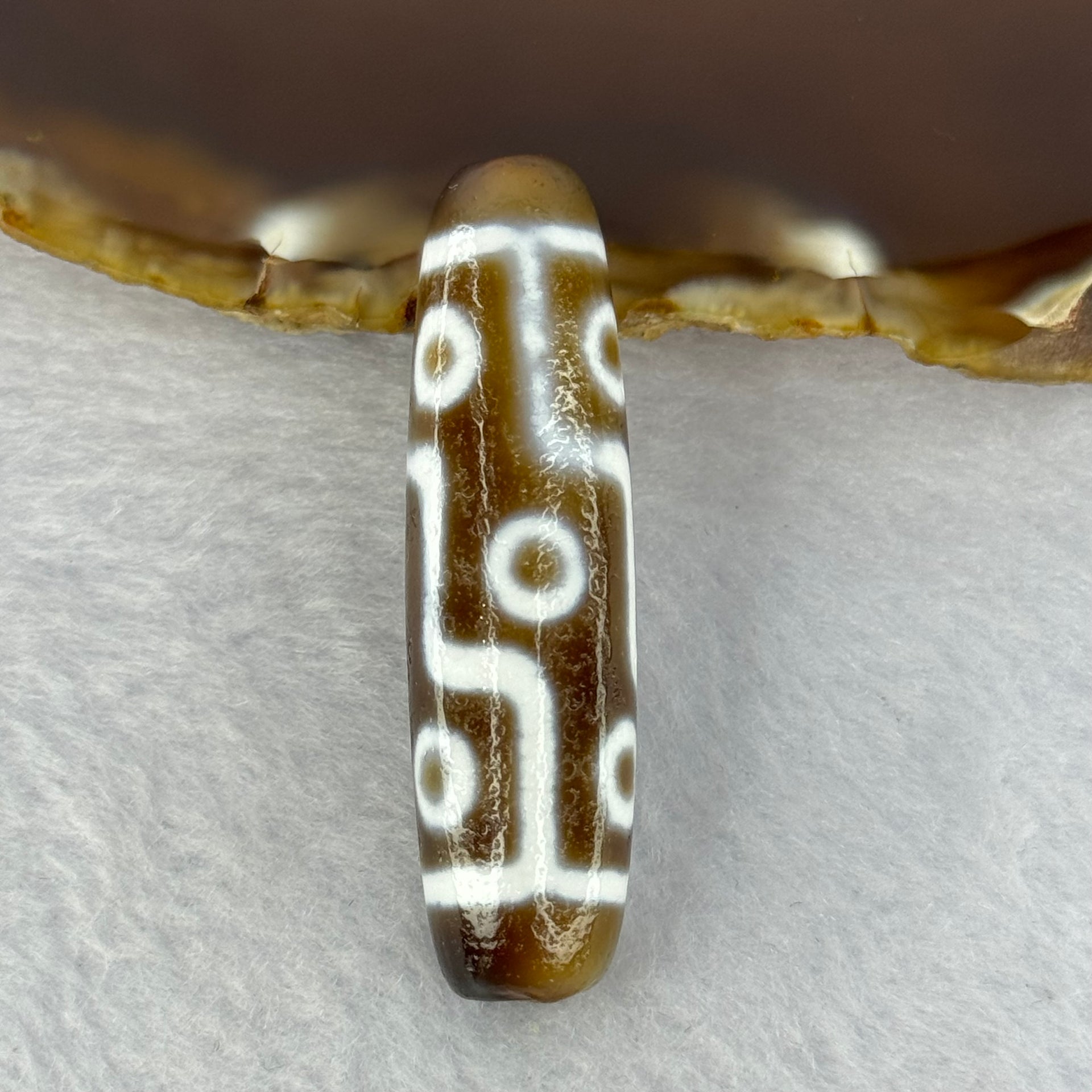 Natural Powerful Tibetan Old Oily Agate 9 Eyes Dzi Bead Heavenly Master (Tian Zhu) 九眼天诛 13.03g 47.9 by 13.0mm - Huangs Jadeite and Jewelry Pte Ltd