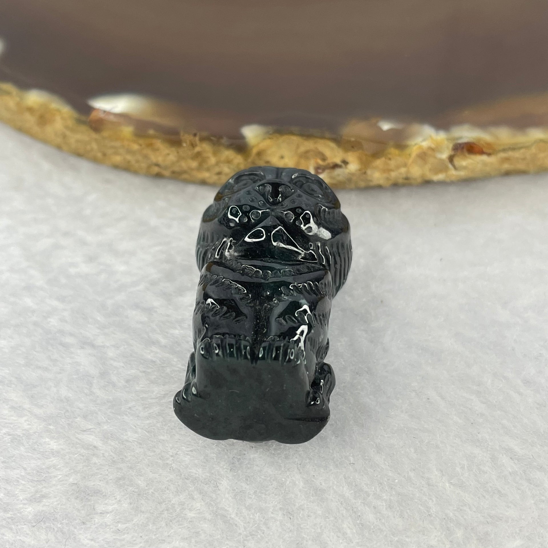 Type A Opaque Black Omphasite Jadeite Tiger Pendant A货墨翠老虎牌 17.41g 30.5 by 17.5 by 17.6 mm - Huangs Jadeite and Jewelry Pte Ltd