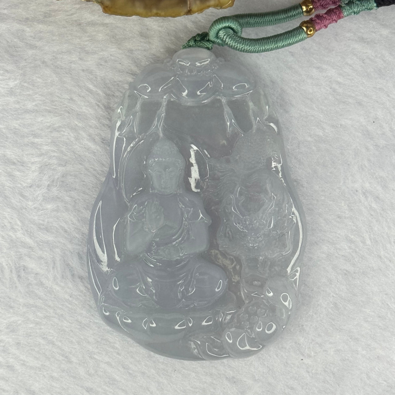 Grandmaster Certified Type A Icy Jelly Intense Lavender Jadeite Buddha and Dragon Pendent 47.05g 61.3 by 42.9 by 9.7mm - Huangs Jadeite and Jewelry Pte Ltd