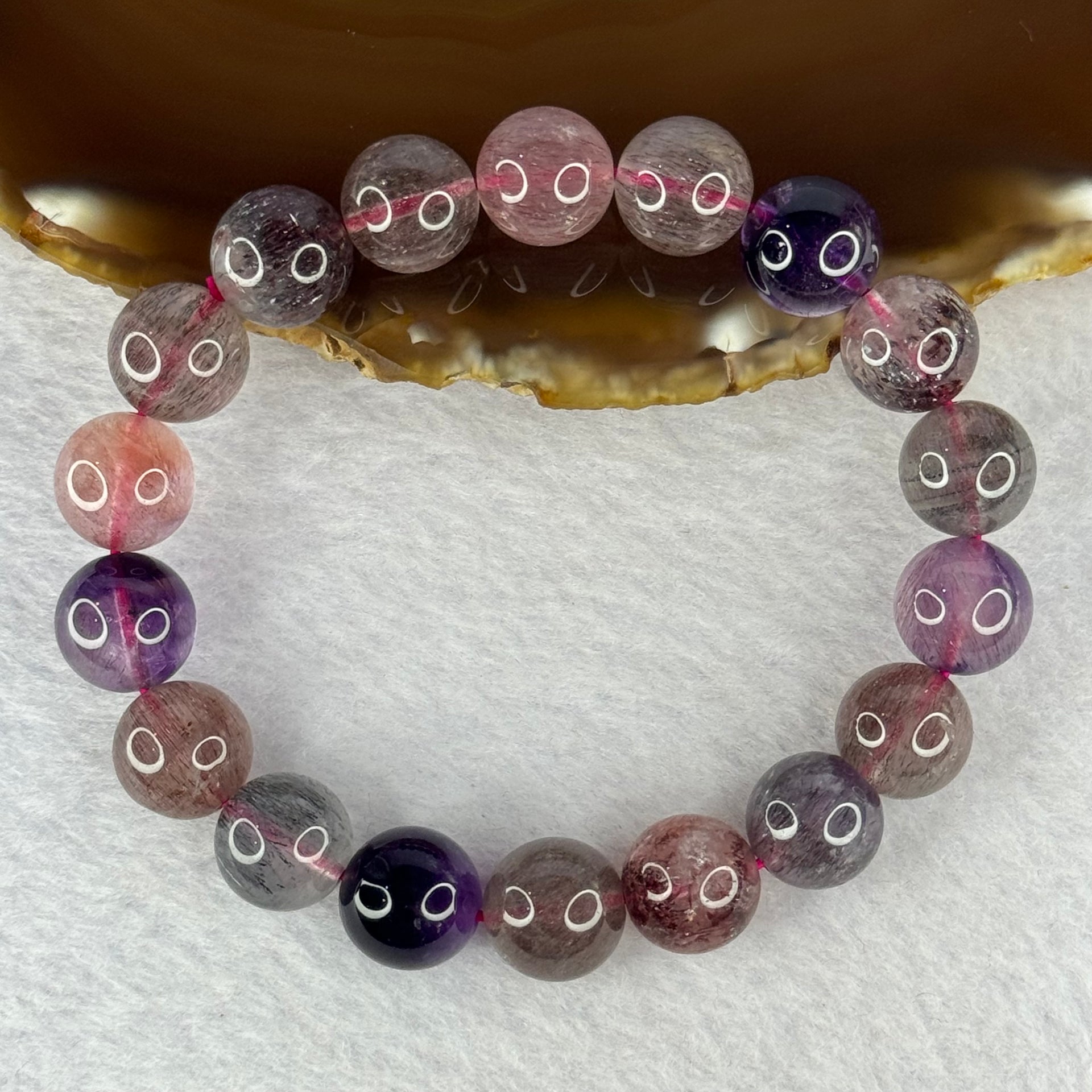 Good Grade Natural Super 7 Crystal Beads Bracelet 天然超级七水晶珠手链 39.93g 18cm 11.9mm 18 Beads - Huangs Jadeite and Jewelry Pte Ltd