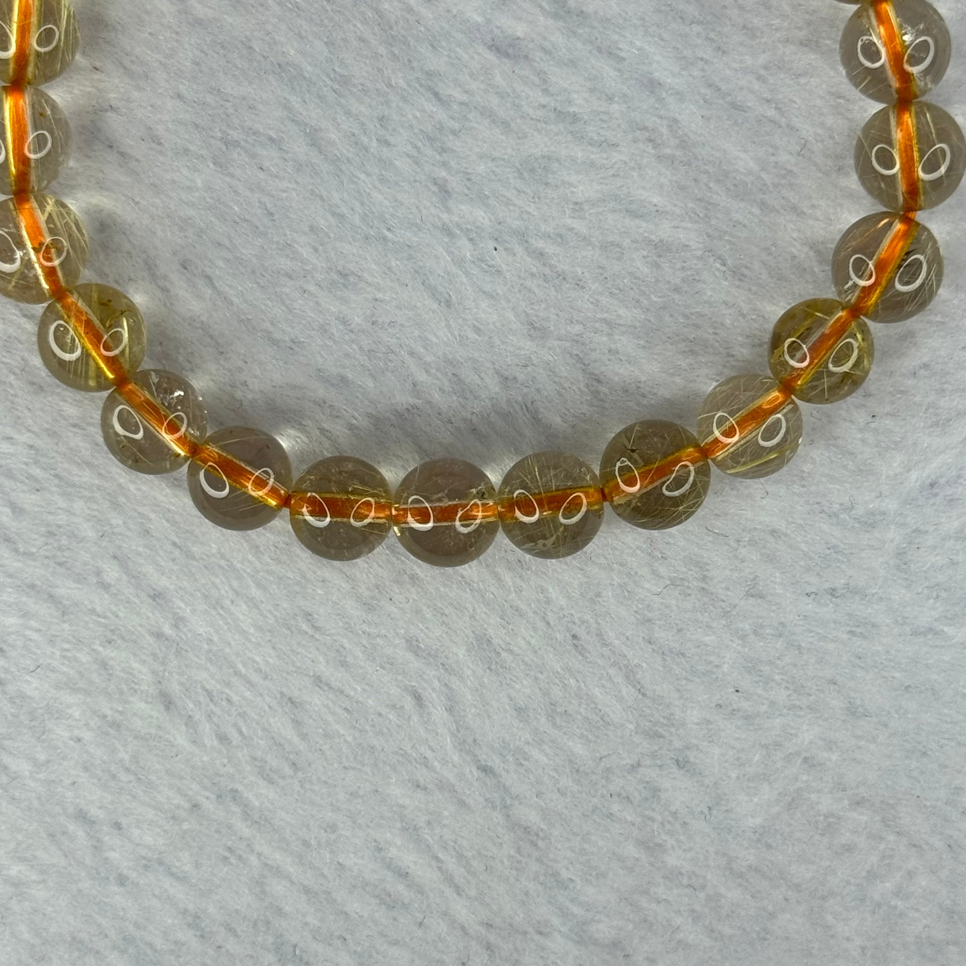 Natural Golden Rutilated Quartz Beads 天然金发水晶手链 13.08g 15.5cm 7.3mm 25 Beads - Huangs Jadeite and Jewelry Pte Ltd