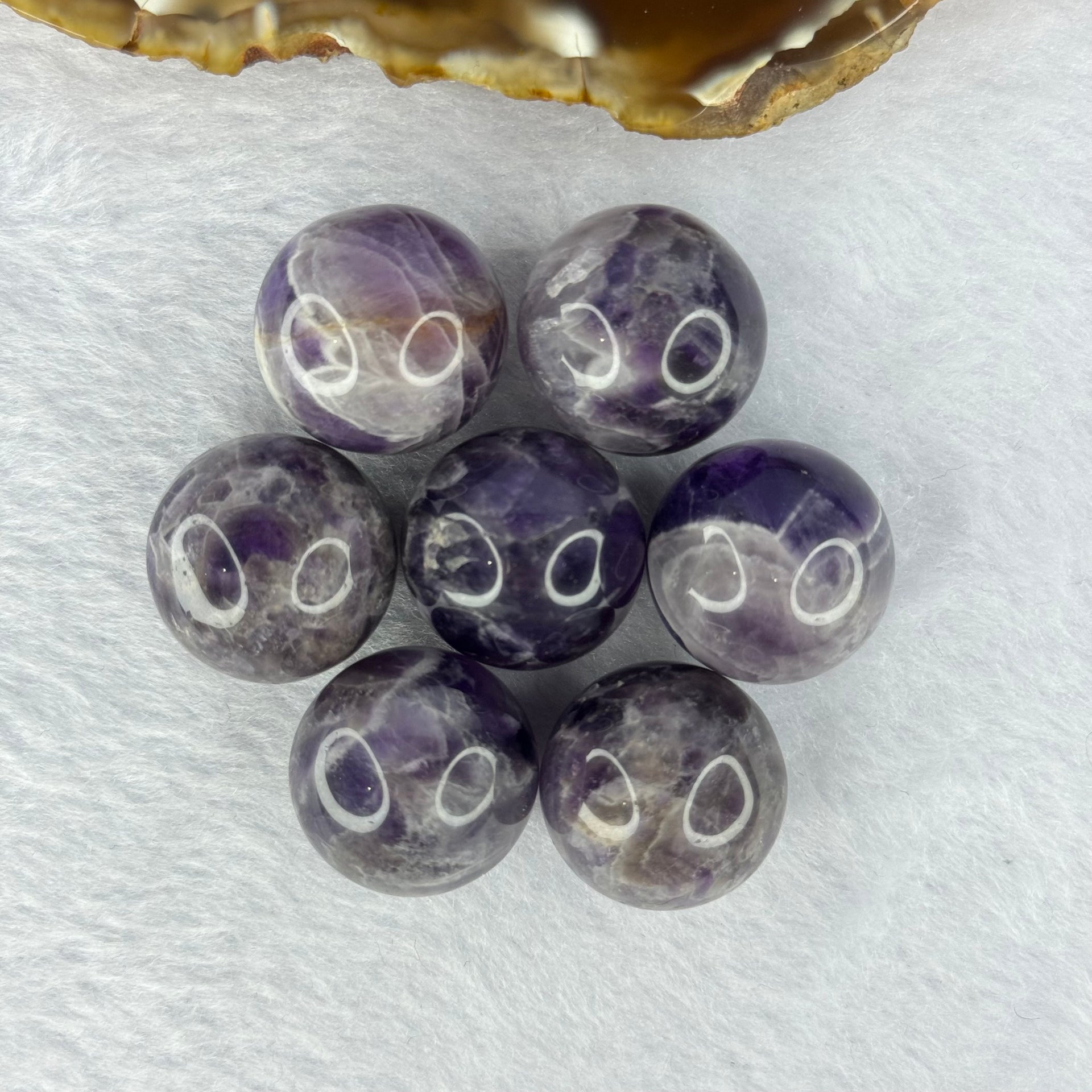 Natural Amethyst 7 Sphere Ball Set 113.36g 80.0 by 31.0mm Diameter 20.1mm by 7 pcs - Huangs Jadeite and Jewelry Pte Ltd