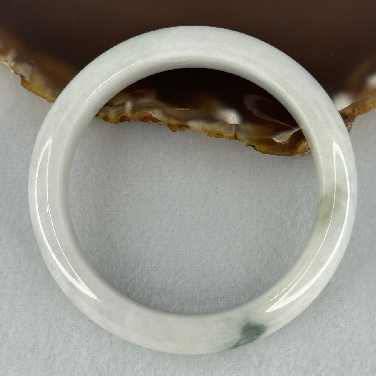 Type A Faint Green Lavender with Moss Green Patch Jadeite Bangle Internal Diameter 55.8mm 67.56g 14.8 by 8.6mm (Internal Lines)