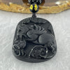 Black Obsidian Beads Necklace with Black Obsidian Flying Pixiu with Coins and Ruyi Pendant 24.99g 46.8 by 33.6 by 13.8mm