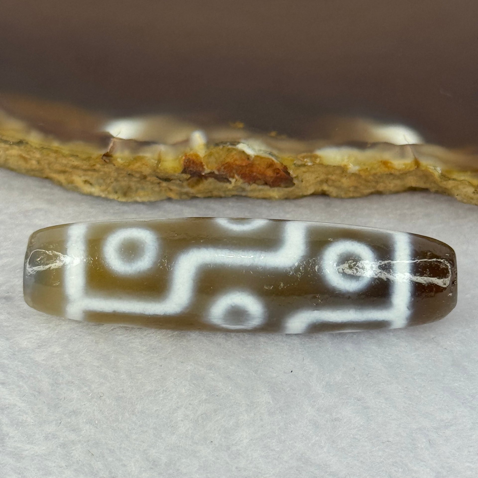 Natural Powerful Tibetan Old Oily Agate 9 Eyes Dzi Bead Heavenly Master (Tian Zhu) 九眼天诛 12.98g 48.8 by 12.8mm - Huangs Jadeite and Jewelry Pte Ltd