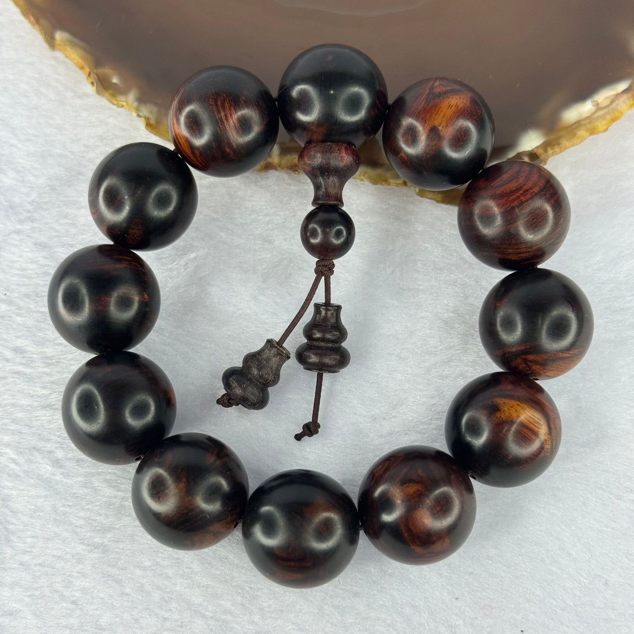 Natural Aged Hainan Dalbergia Rosewood Beads Bracelet 天然海南黄花梨老树手链 56.33g 20.5cm 20.4mm 12 Beads - Huangs Jadeite and Jewelry Pte Ltd