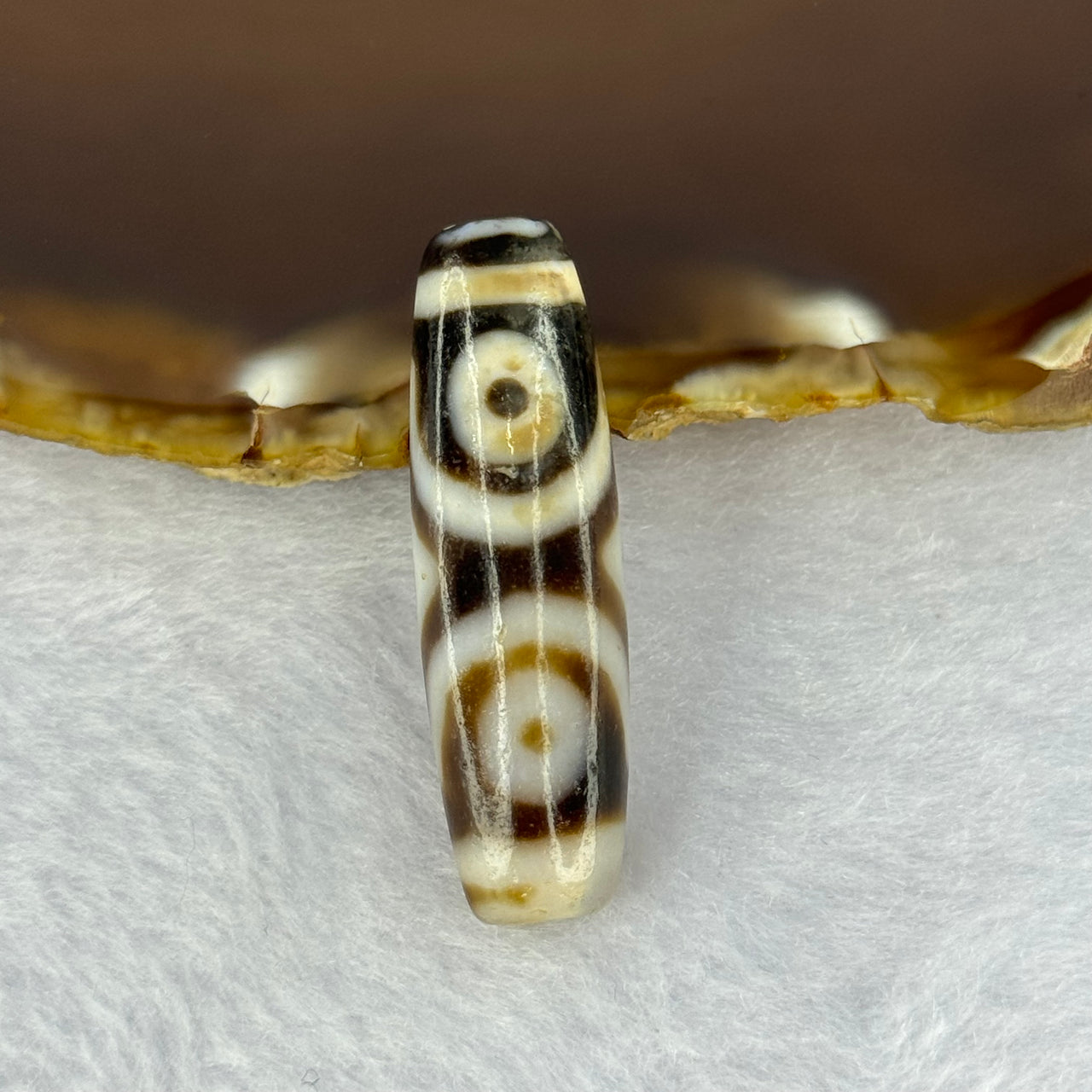 Natural Powerful Tibetan Old Oily Agate 3 Eyes Dzi Bead Heavenly Master (Tian Zhu) 三眼天诛 8.13g 38.7 by 11.7mm - Huangs Jadeite and Jewelry Pte Ltd