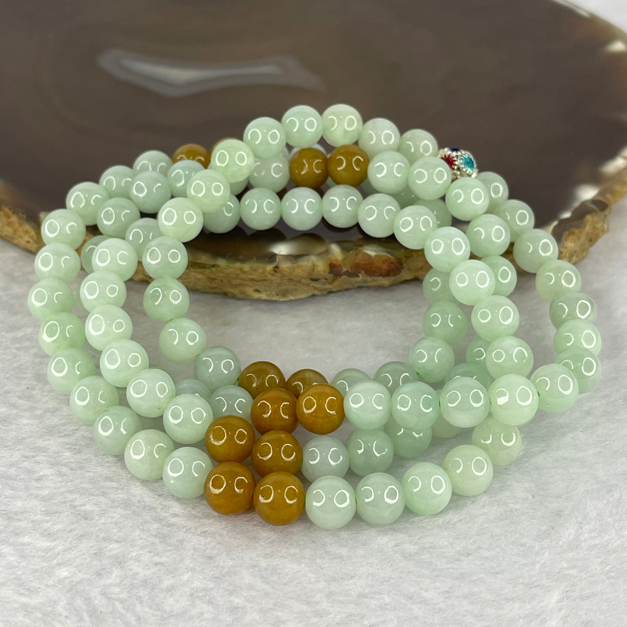 Type A Apple Green and Yellow Jadeite Beads Necklace 70.91g 7.2mm 108 Beads - Huangs Jadeite and Jewelry Pte Ltd