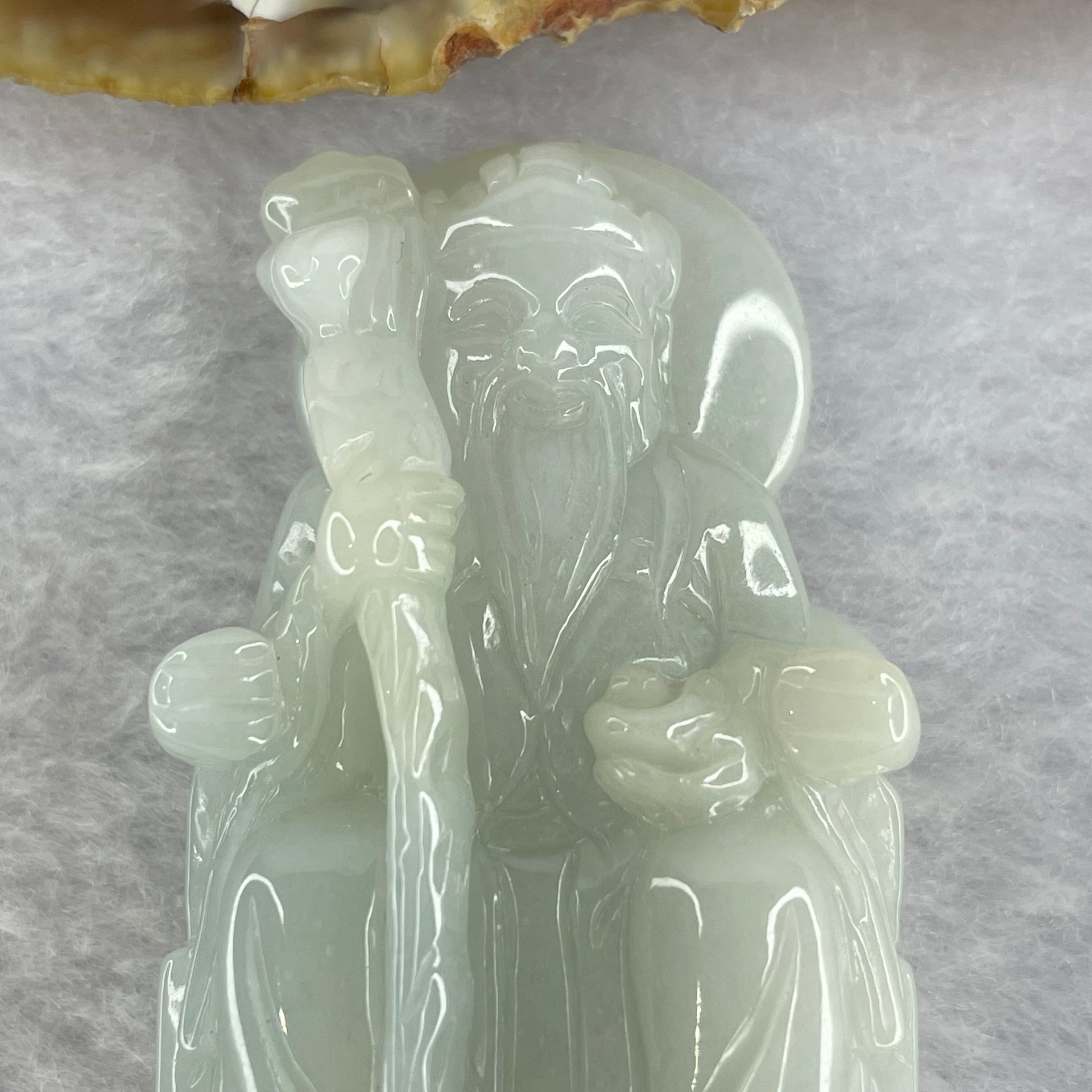 Type A Faint Green Lavender Jadeite Tua Pek Kong 他伯公 Pendant 57.85g 54.7 by 32.2 by 17.0mm - Huangs Jadeite and Jewelry Pte Ltd