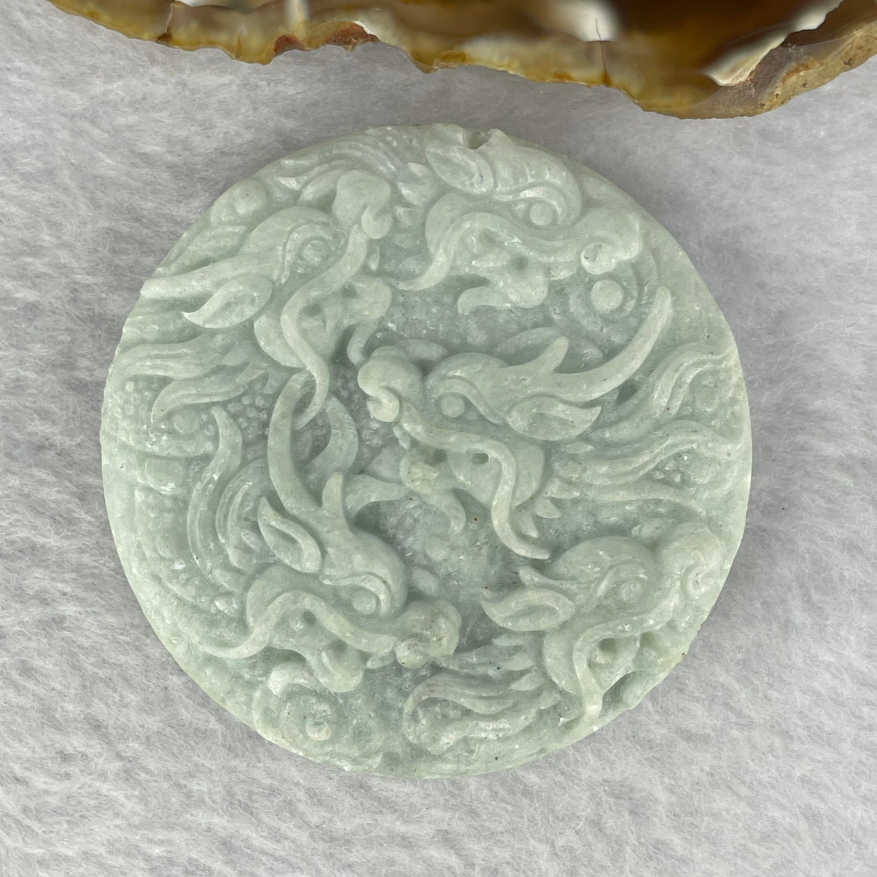 Type A Matt (unpolished) Green Jadeite 9 Dragons Pendent 70.68g 54.9 by 13.2 mm - Huangs Jadeite and Jewelry Pte Ltd