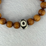 Natural Old Yabai Thuja Wood Beads With 3 Eyes Dzi Bead  Bracelet 老树崖柏三眼天珠手链 11.28g 16.5cm 10.0mm 18 Beads / 14.4 by 9.9mm 1 Bead - Huangs Jadeite and Jewelry Pte Ltd