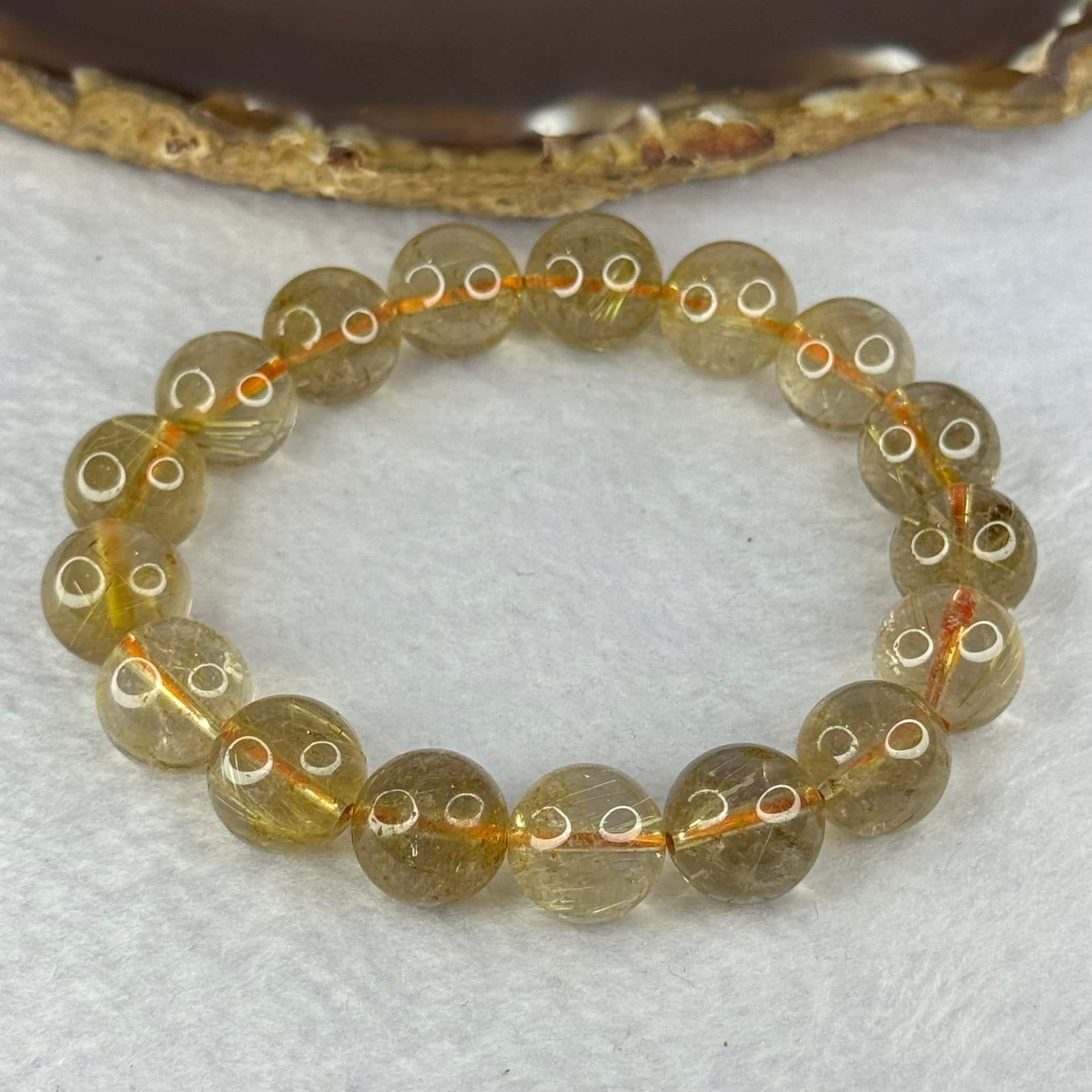 Natural Golden Rutilated Quartz Beads 天然金发水晶手链 41.16g 17.5mm 12.3mm 17 Beads - Huangs Jadeite and Jewelry Pte Ltd