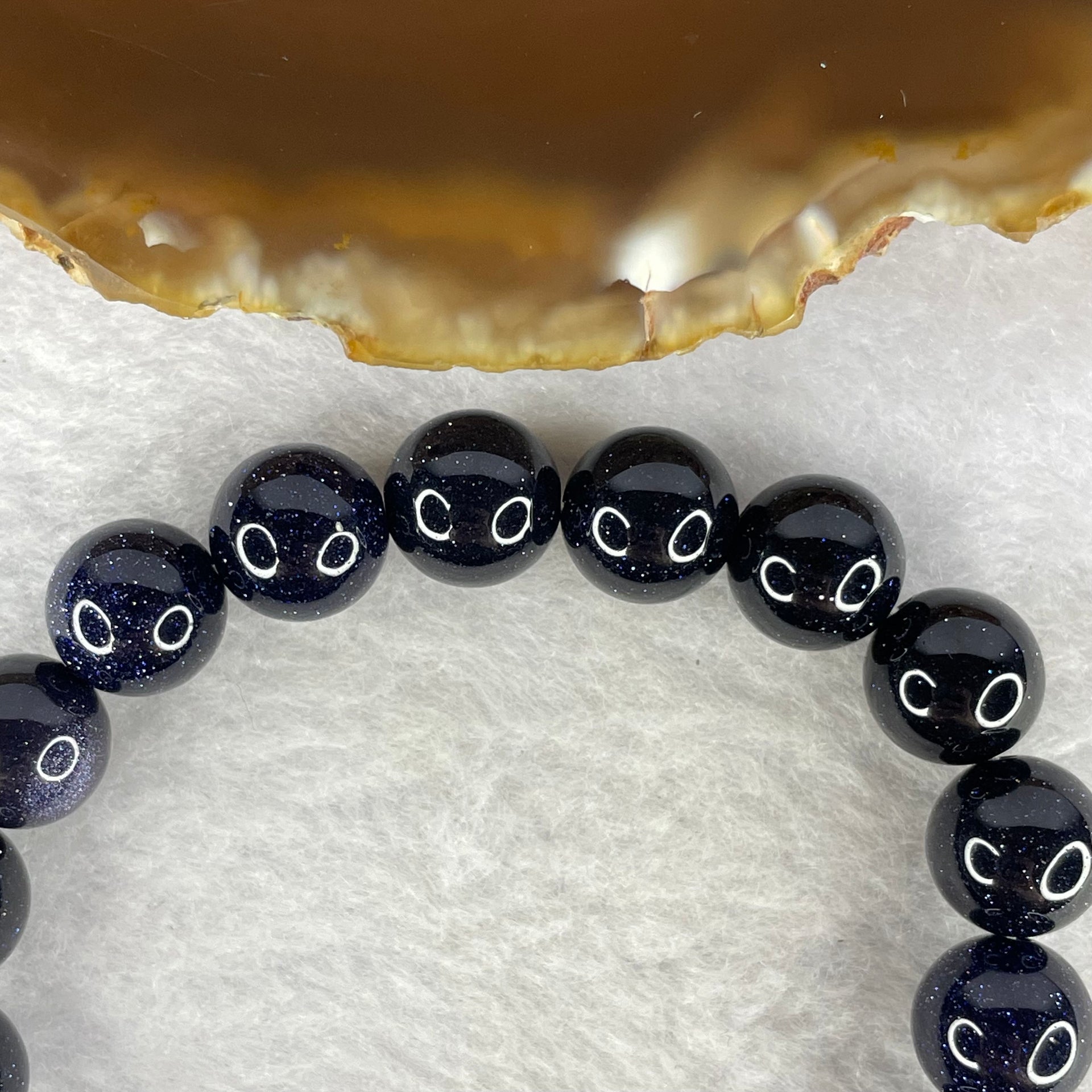 Natural Dark Blue Goldstone Bracelet 天然蓝砂石手链 25.80g 16cm 39.1 by 10.0 by 6.2mm  10.1mm 15 Beads - Huangs Jadeite and Jewelry Pte Ltd