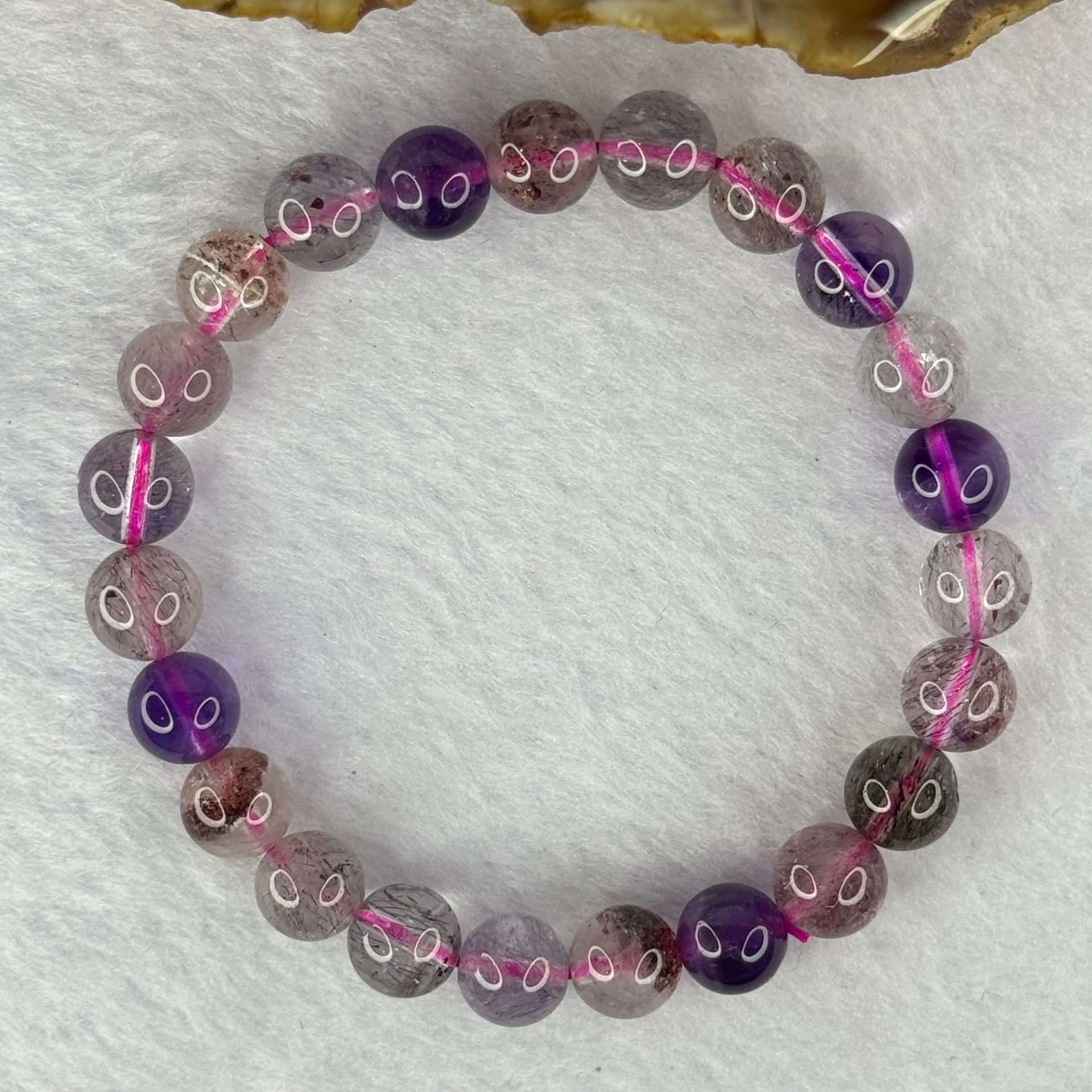 Above Average Grade Natural Super 7 Crystal Beads Bracelet 天然超级七水晶珠手链 17.55g 15.5mm 8.3mm 23 Beads - Huangs Jadeite and Jewelry Pte Ltd