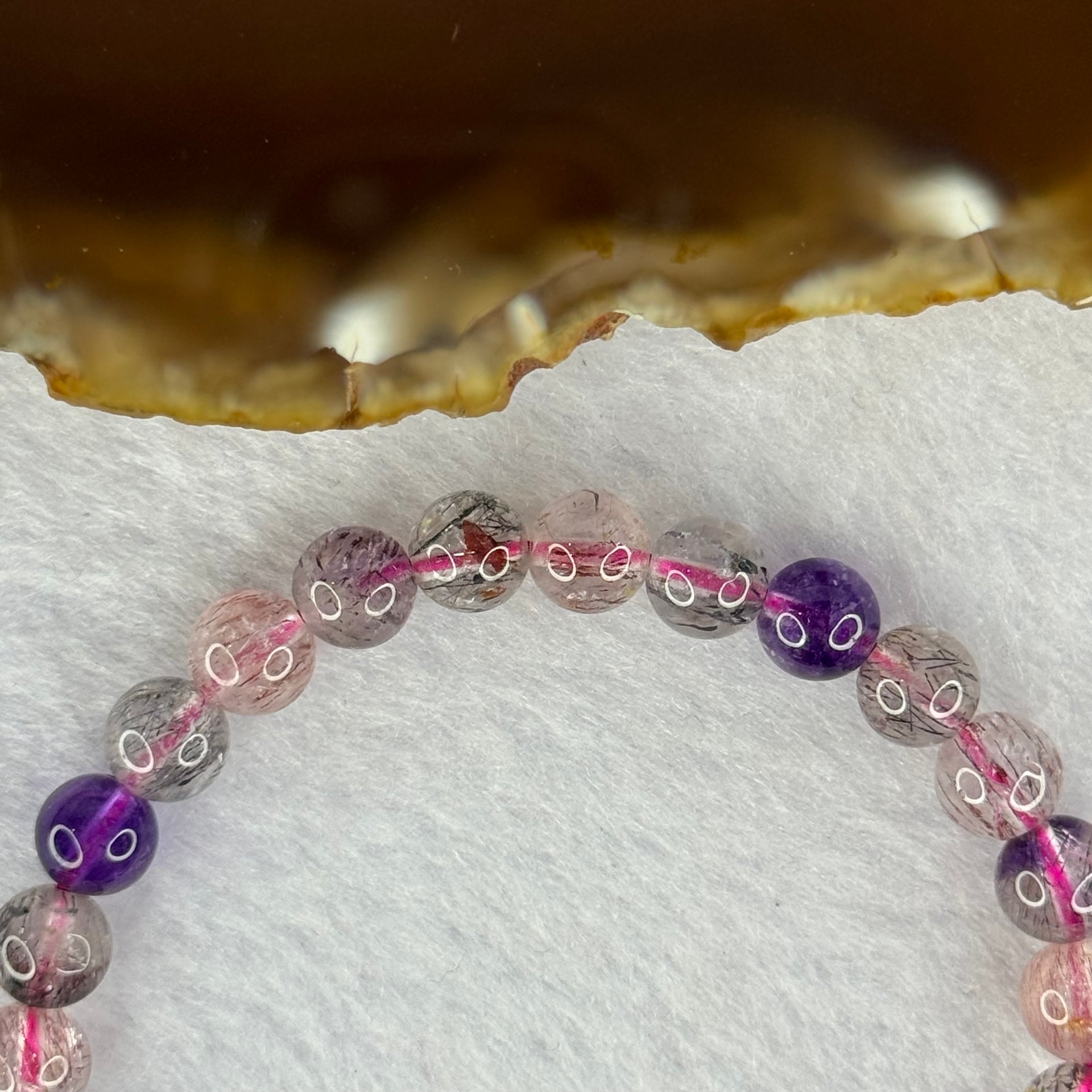 Above Average Grade Natural Super 7 Crystal Beads Bracelet 天然超级七水晶珠手链 13.26g 15.5cm 7.3mm 27 Beads - Huangs Jadeite and Jewelry Pte Ltd