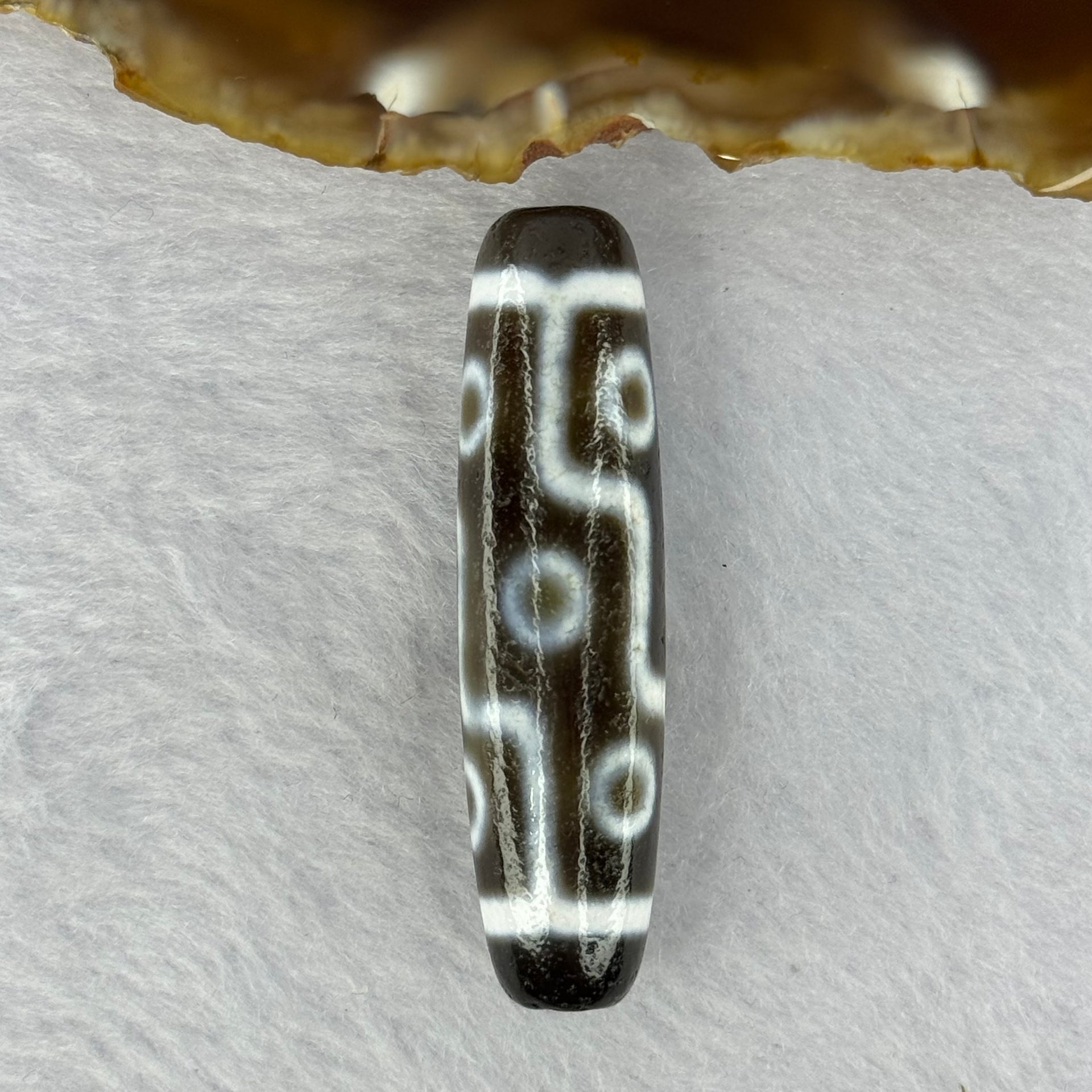 Natural Powerful Tibetan Old Oily Agate 9 Eyes Dzi Bead Heavenly Master (Tian Zhu) 九眼天诛 12.81g 48.8 by 12.9mm - Huangs Jadeite and Jewelry Pte Ltd