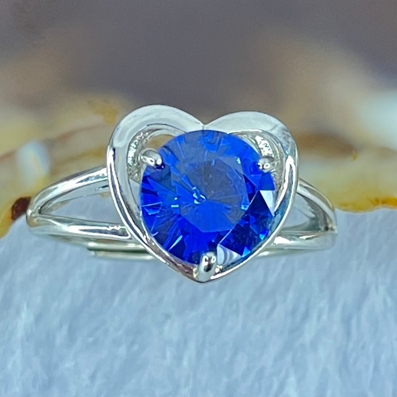 Blue Cubic Zirconia in S925 Sliver Ring (Adjustable Size) 2.26g 7.8 by 3.8mm