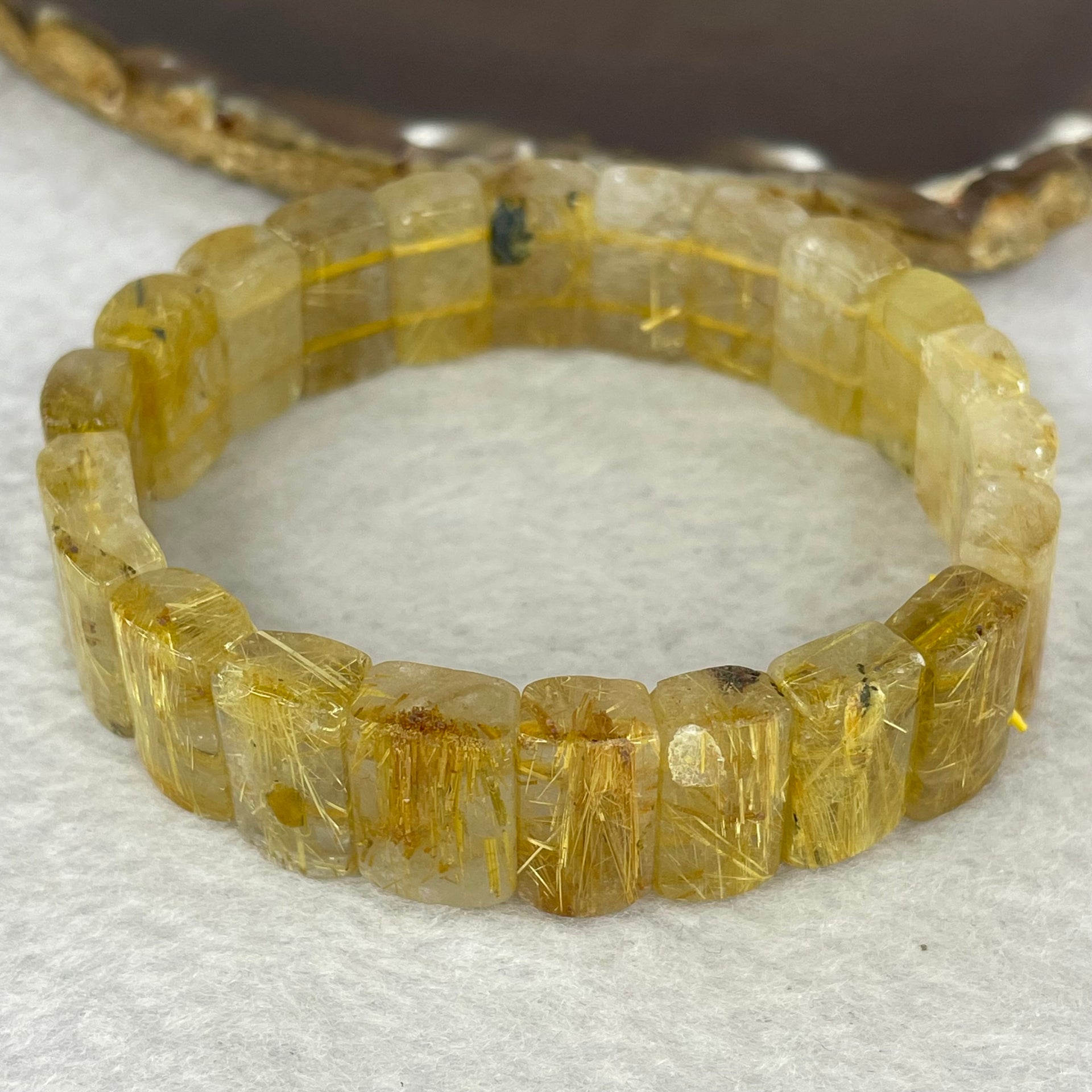 Good Quality Natural Golden Rutilated Quartz Bracelet 天然金顺发晶手链 49.61g 18cm 16.2 by 10.7 by 6.8mm 22 pcs - Huangs Jadeite and Jewelry Pte Ltd