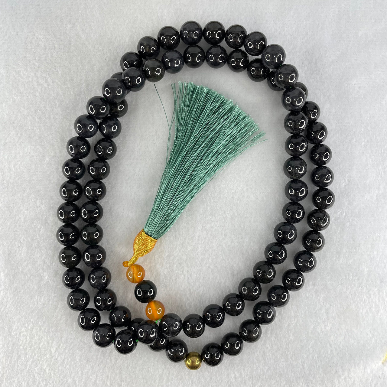 Type A Opaque Wuji Black Jadeite Beads Necklace 138.78g 74cm 10.2mm 76 Beads