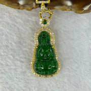 Type A ICY Green Jadeite Guan Yin in S925 Silver with Crystals Pendent 7.67g 31.6 by 17.7 by 3.0mm - Huangs Jadeite and Jewelry Pte Ltd