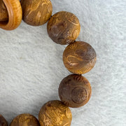 Natural Yabai Wood Pixiu Pair with Prosperity Coin Beads Bracelet for Wealth and Protection 天然崖柏木貔貅手链 58.50g 20.5 mm 12 Beads / Ring 8.2 by 6.5 mm - Huangs Jadeite and Jewelry Pte Ltd