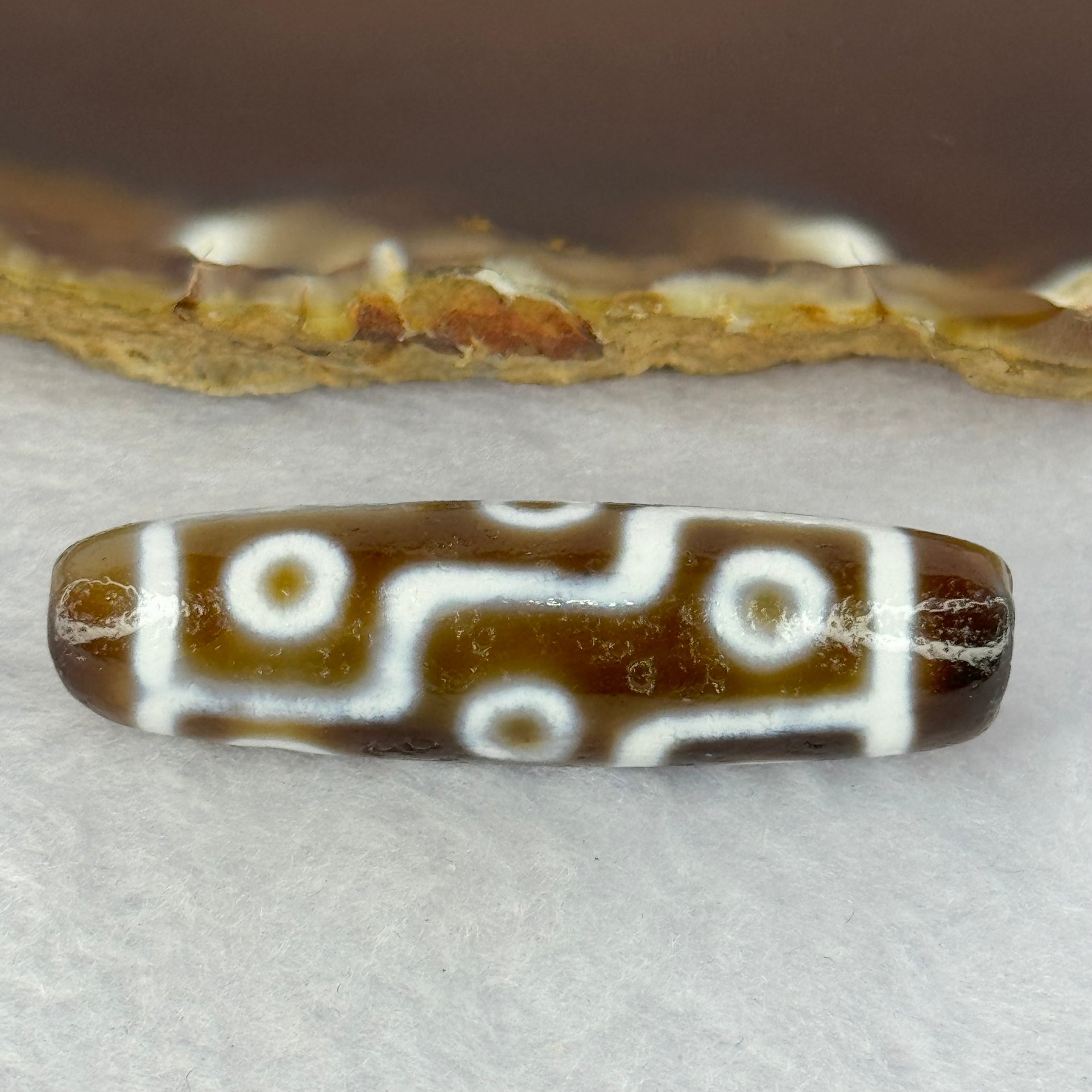 Natural Powerful Tibetan Old Oily Agate 9 Eyes Dzi Bead Heavenly Master (Tian Zhu) 九眼天诛 13.03g 47.9 by 13.0mm - Huangs Jadeite and Jewelry Pte Ltd