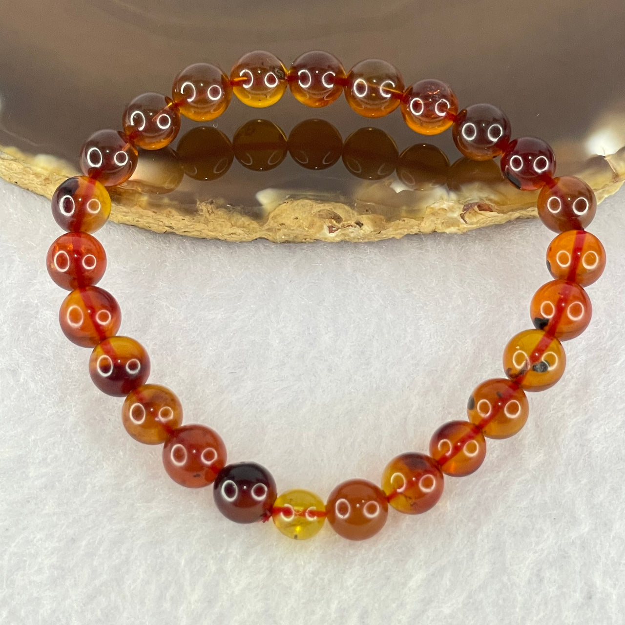 Natural Blood Red Amber Beads Bracelet 4.87g 15cm 7.3mm 25 Beads