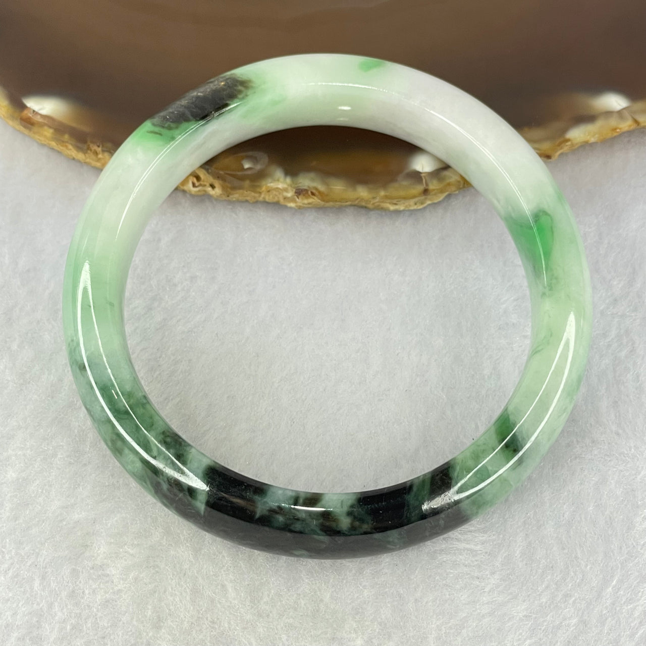 Type A Green and Lavender with Moss Green Piao Hua Jadeite Bangle Internal Diameter 58.4mm 65.31g 14.0 by 8.7mm (Internal Lines)