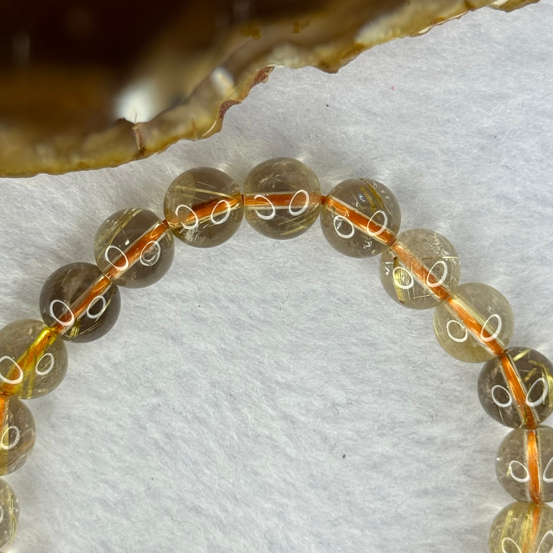 Natural Golden Rutilated Quartz Beads 天然金发水晶手链 19.17g 15cm 8.8mm 22 Beads - Huangs Jadeite and Jewelry Pte Ltd