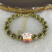 Metal Bracelet With Porcelain Fortune Cat 26.78g 8.2 mm 16 Beads - Huangs Jadeite and Jewelry Pte Ltd