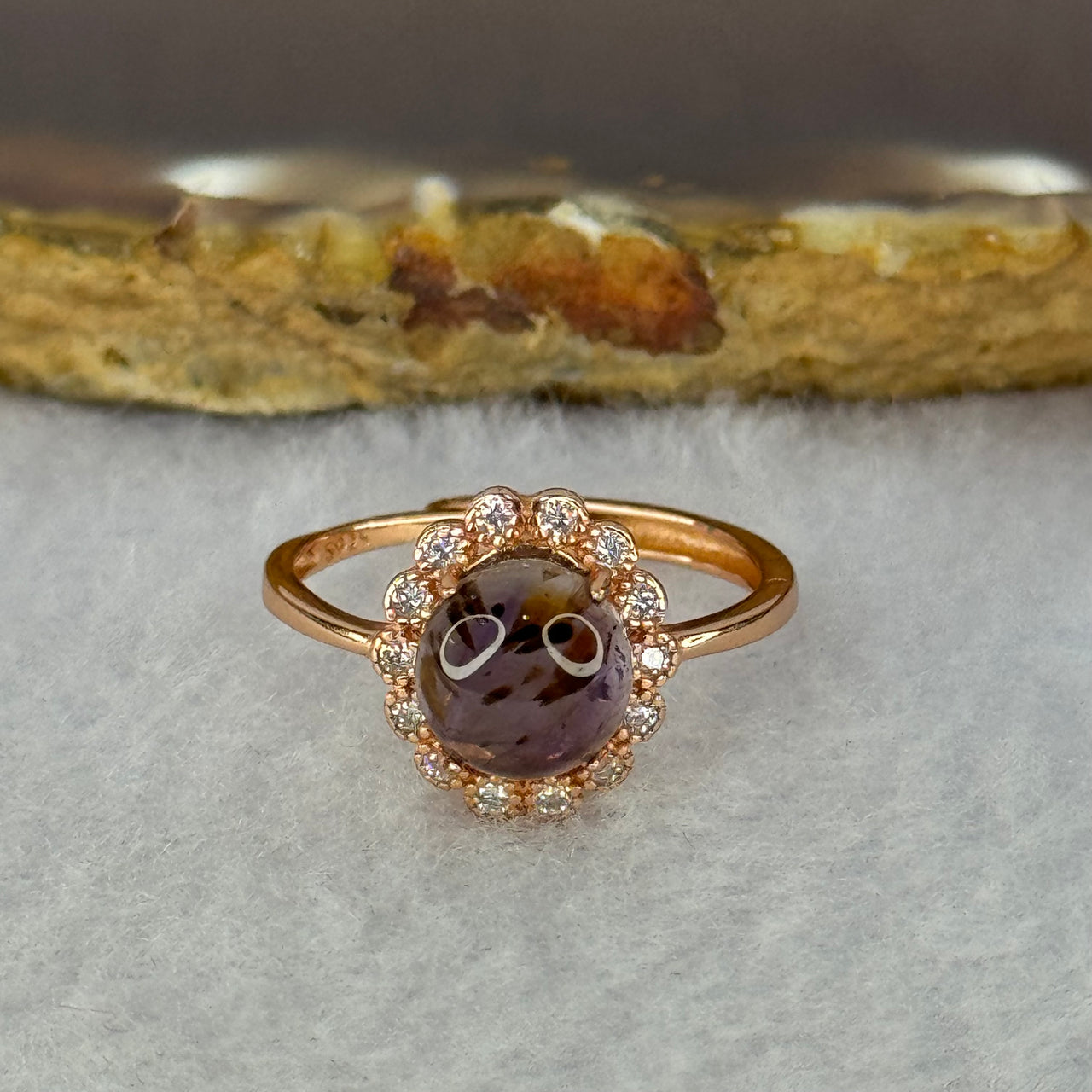 Good Grade Natural Auralite 23 in S925 Silver Rose Gold Color Ring (Adjustable Ring) 2.02g 8.2 by 4.5mm