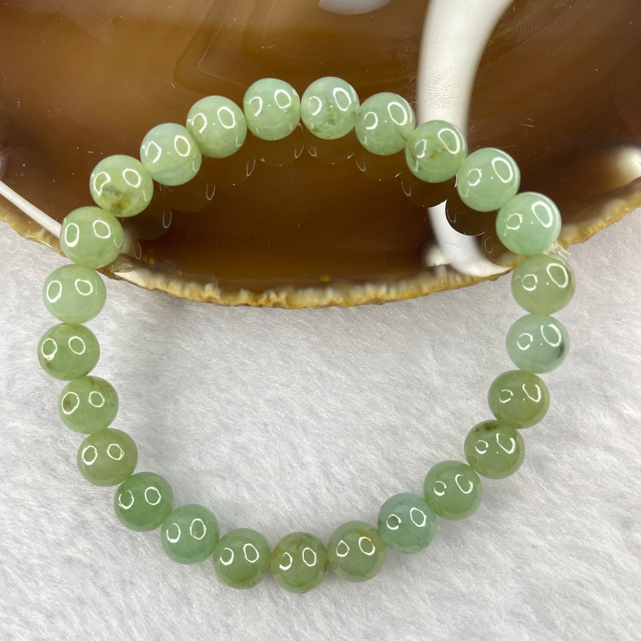 Type A Semi Icy Green Jadeite 25 beads bracelet 7.5mm 17.14g - Huangs Jadeite and Jewelry Pte Ltd