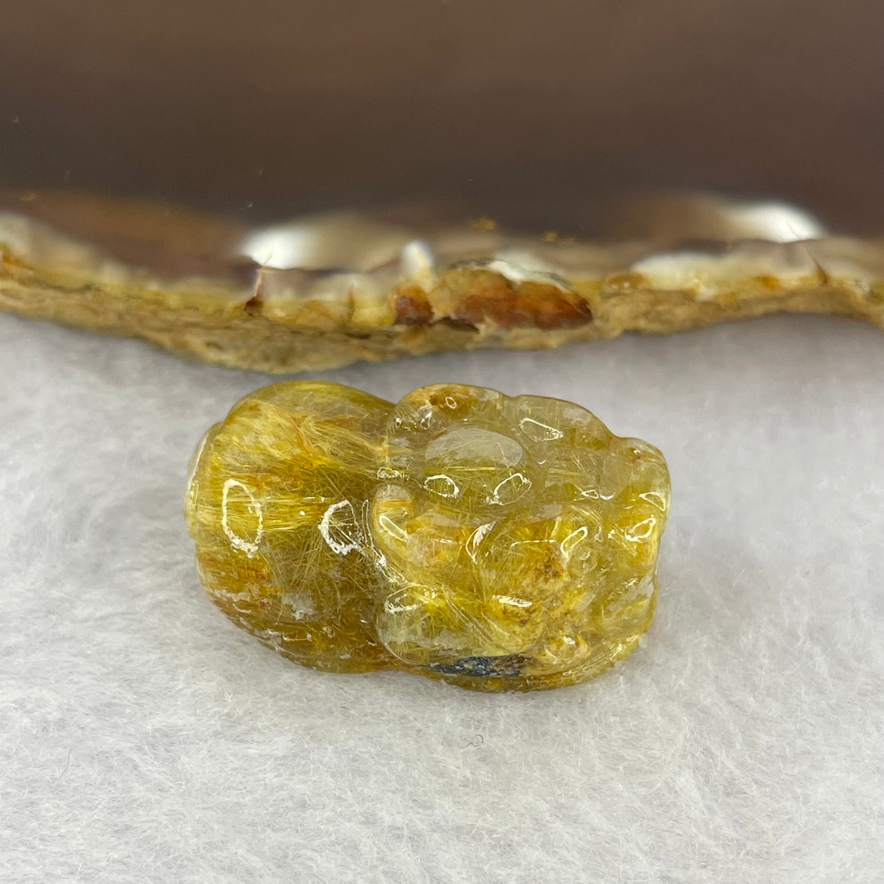 Above Average Grade Natural Golden Rutilated Quartz Pixiu Charm for Bracelet 天然金发水晶貔貅 11.28g 28.3 by 18.9 by 12.6mm - Huangs Jadeite and Jewelry Pte Ltd