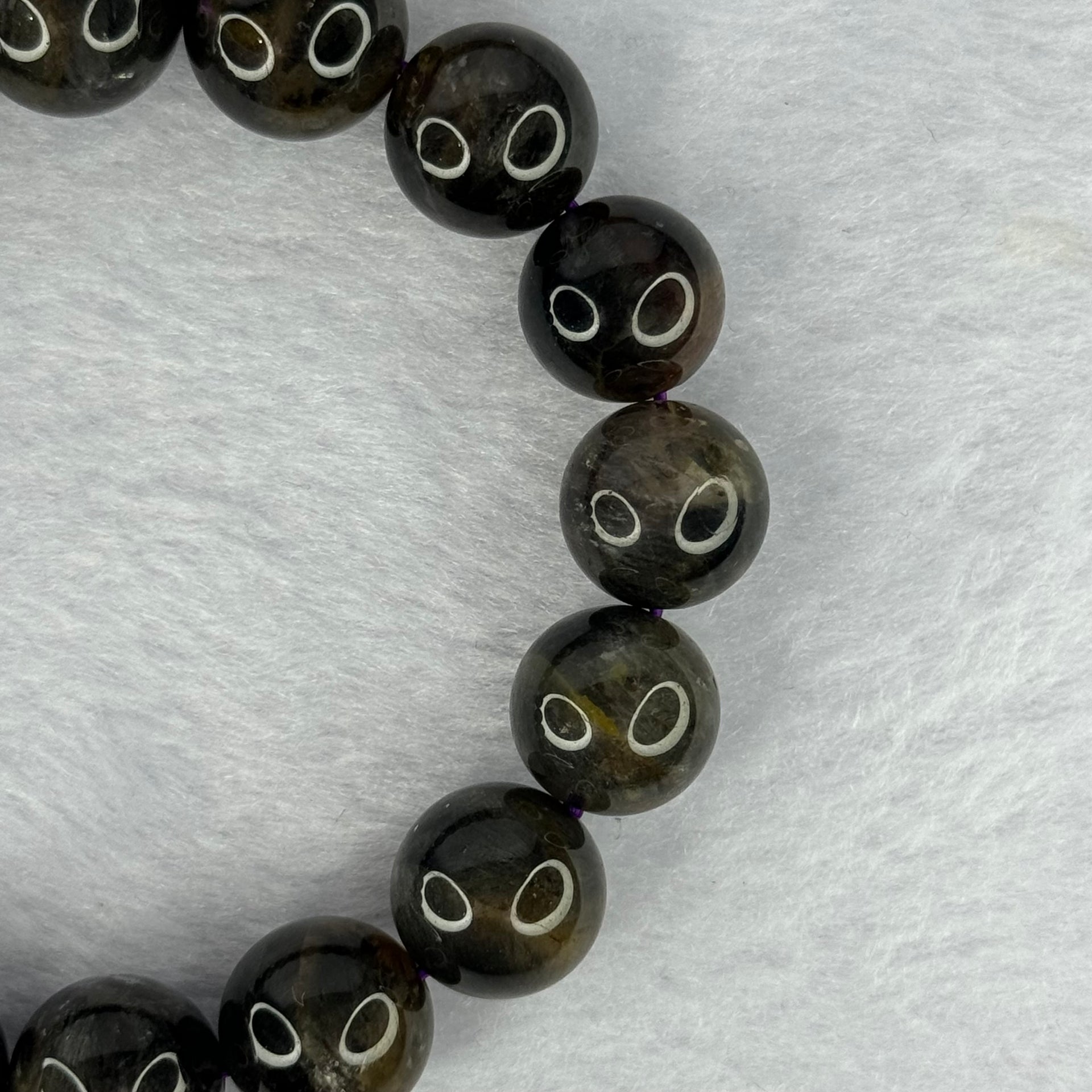 Natural Black Auralite 23 Bracelet 天然黑激光23手链 52.20g 18.5cm 13.5mm 16 Beads - Huangs Jadeite and Jewelry Pte Ltd