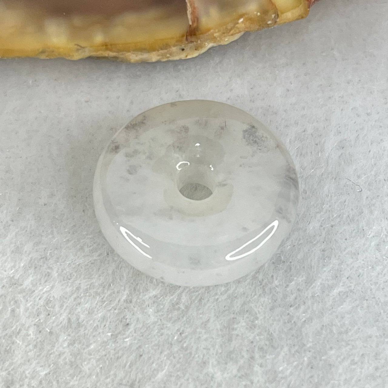 Type A Semi Icy Faint Lavender With Wuji Grey Spots Jadeite Ping An Kou Donut Pendant 2.32g 14.5 by 5.1mm