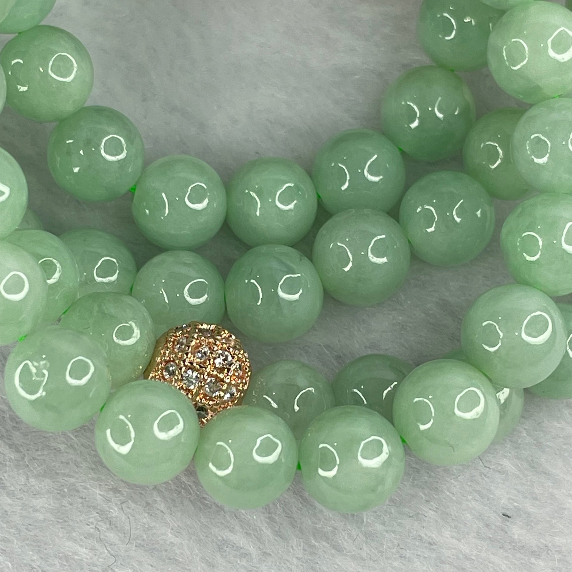 Type A Apple Green Jadeite Beads Necklace 88 Beads 7.7mm 65.33g - Huangs Jadeite and Jewelry Pte Ltd