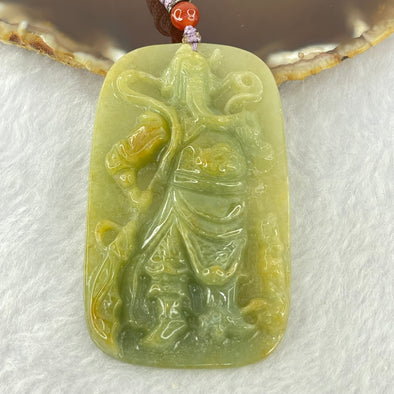 Type A Greenish Yellow Jadeite Guan Gong Pendant 43.40g 70.3 by 41.7 by 10.8mm