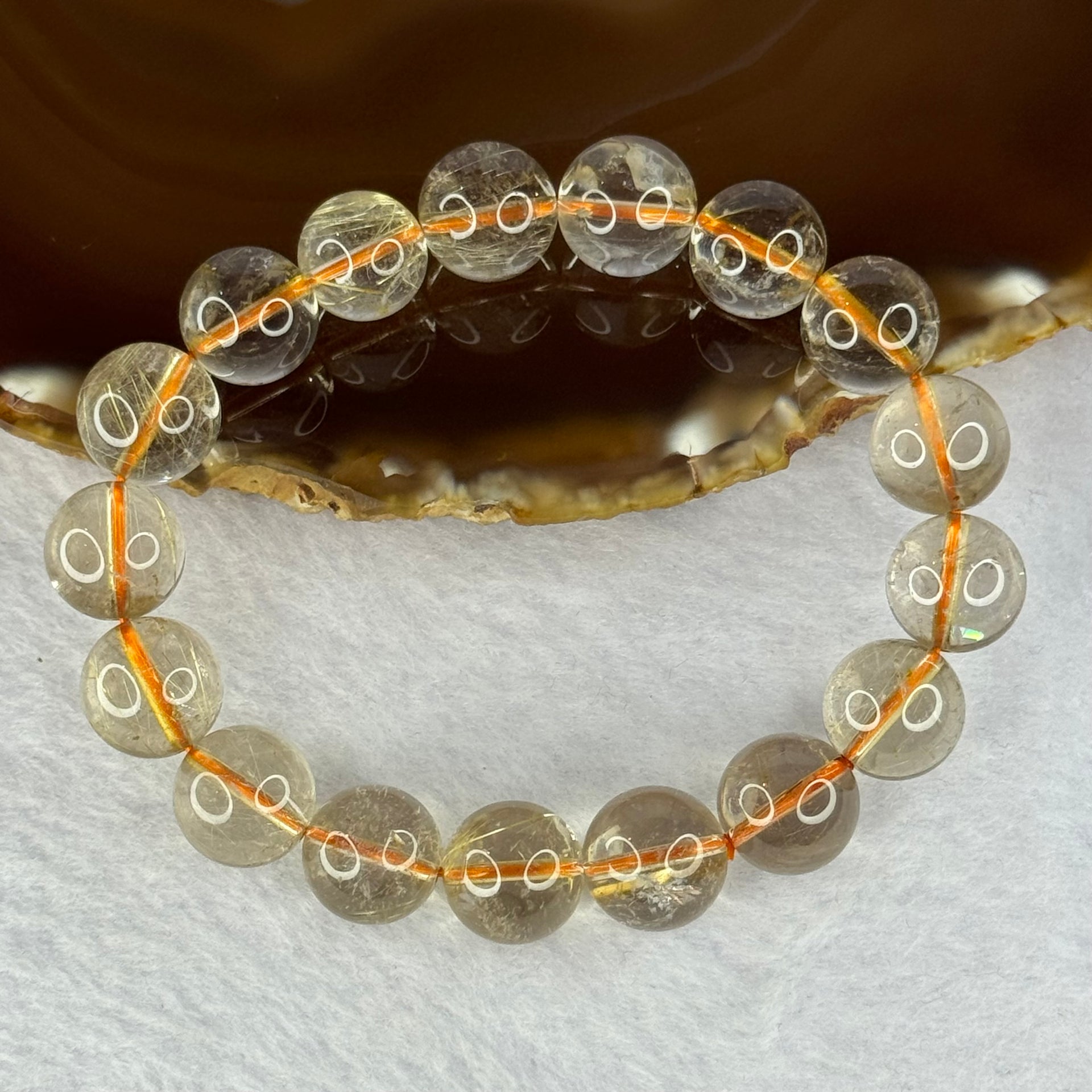 Natural Golden Rutilated Quartz Beads 天然金发水晶手链 41.98g 18cm 12.3mm 17 Beads - Huangs Jadeite and Jewelry Pte Ltd